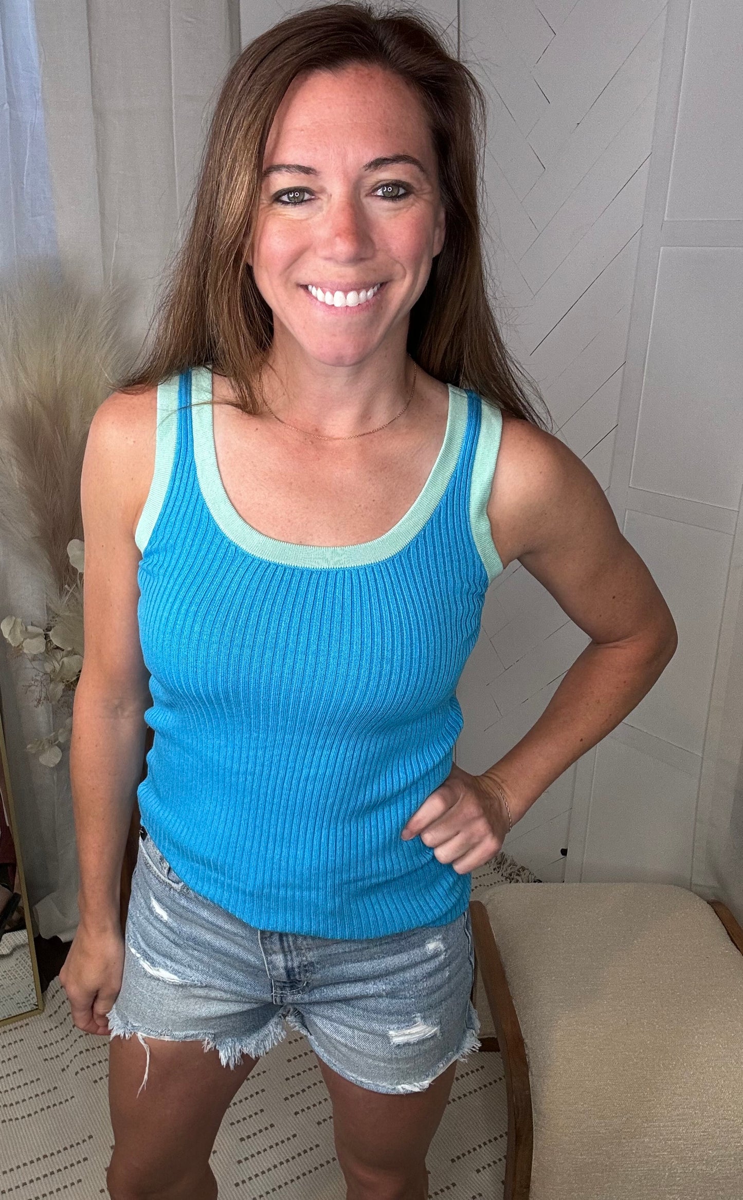 Bright Blue Ribbed Knit Tank Top