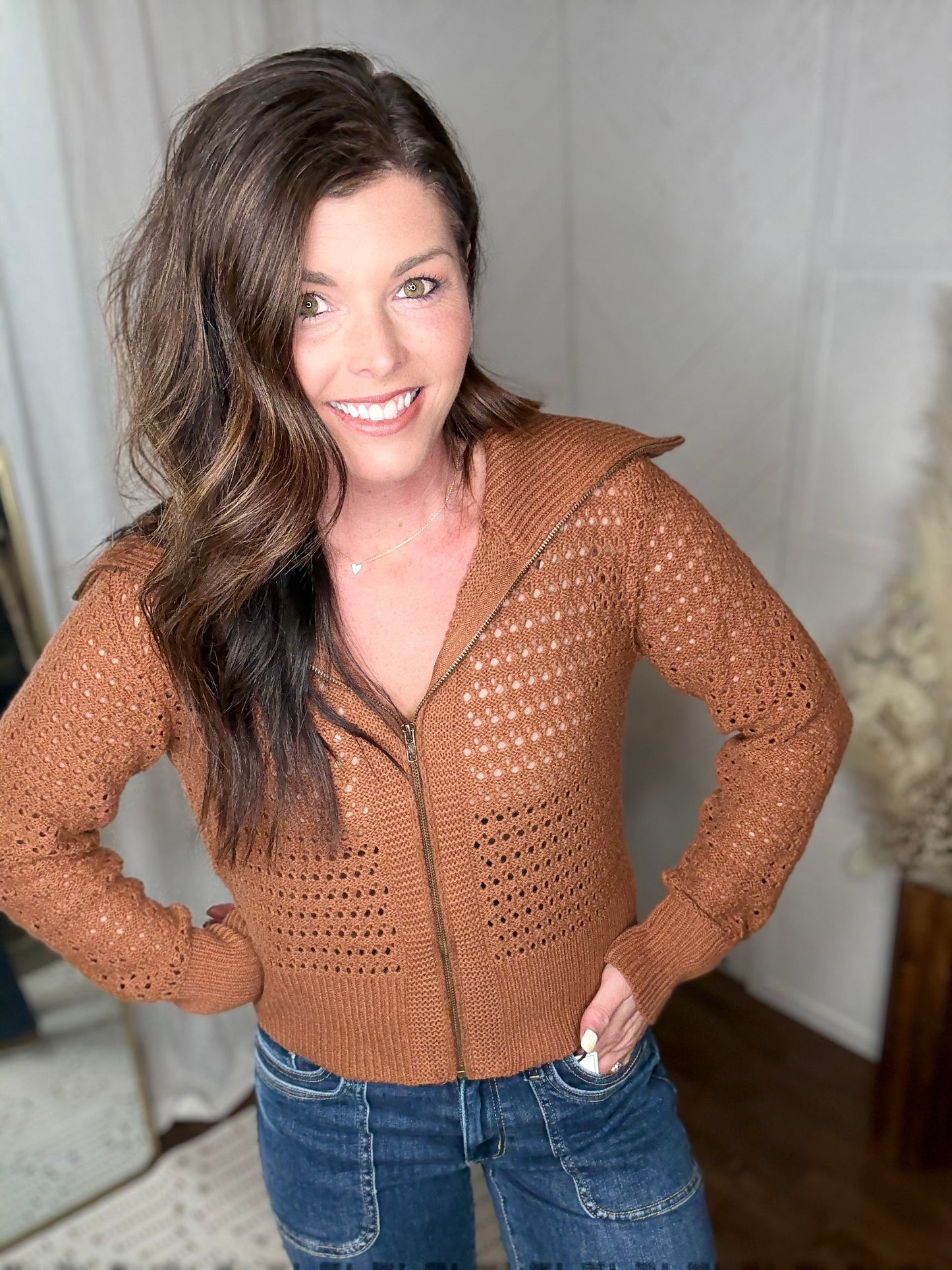 Carmel Charm Open Knit Sweater