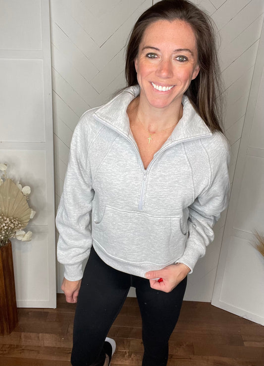 Ami Half Zip: Heather Grey