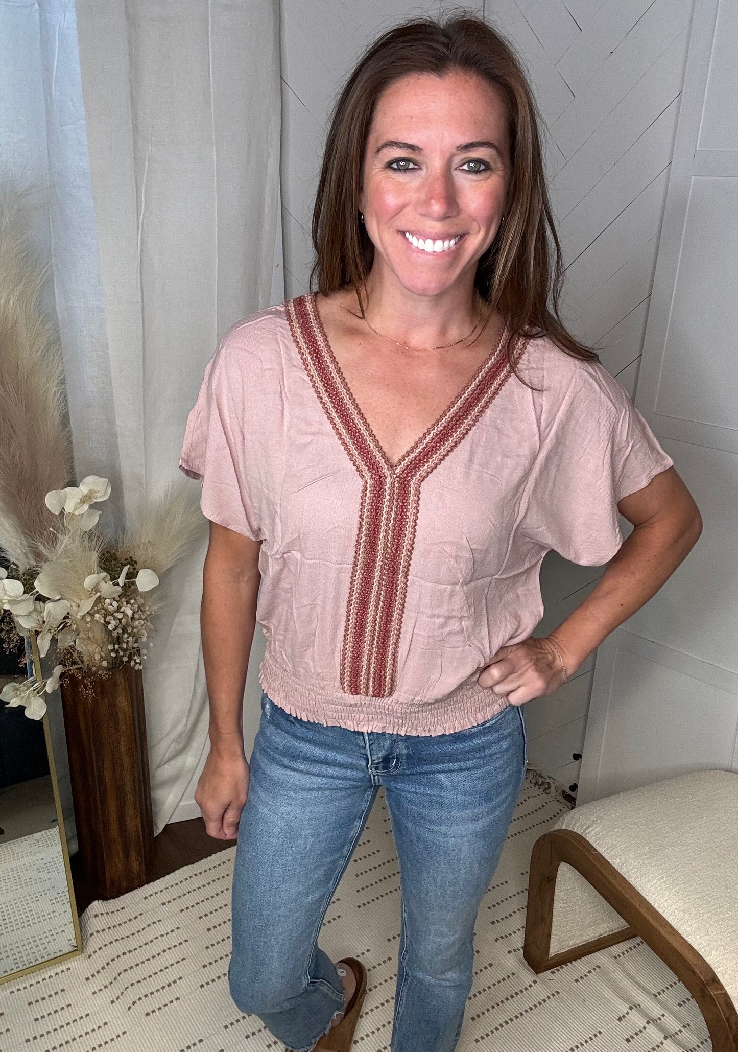 Kimono Sleeve V Neck: Mauve