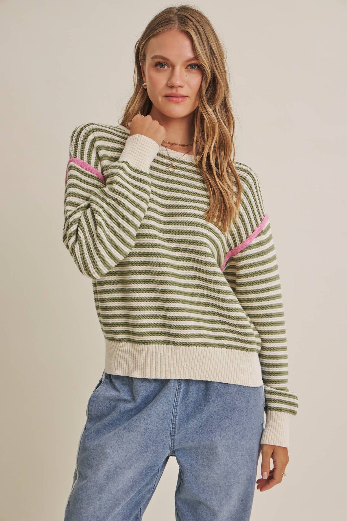Pop of Pink Striped Sweater