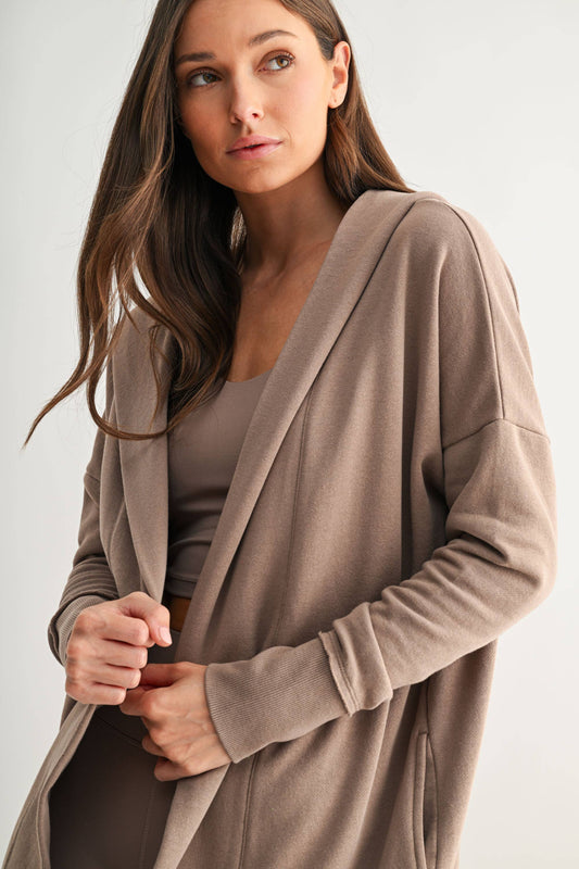 Silken Taupe Open Front Longline Hoodie Cardigan