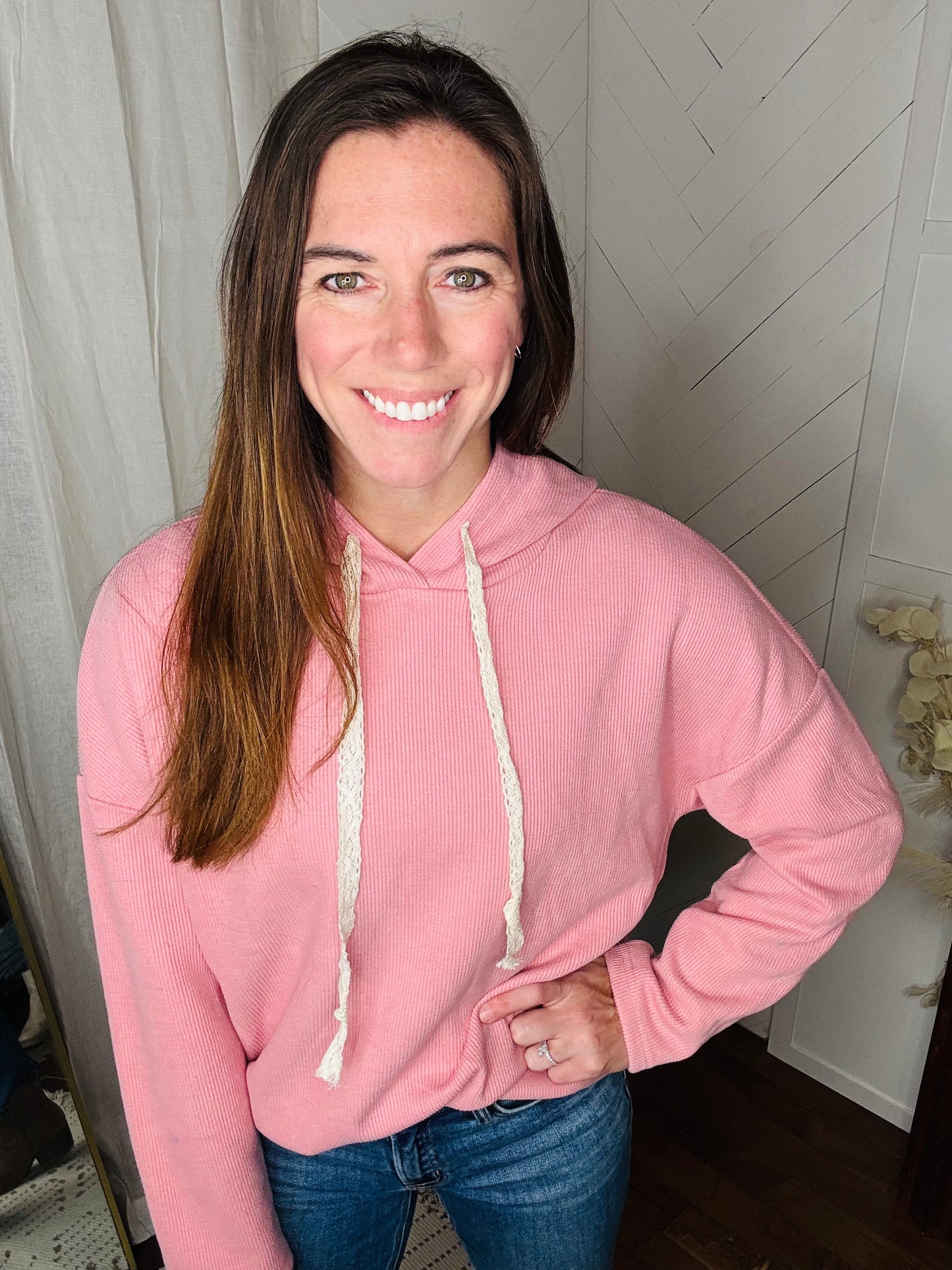 Rose Textured Drawstring Hoodie