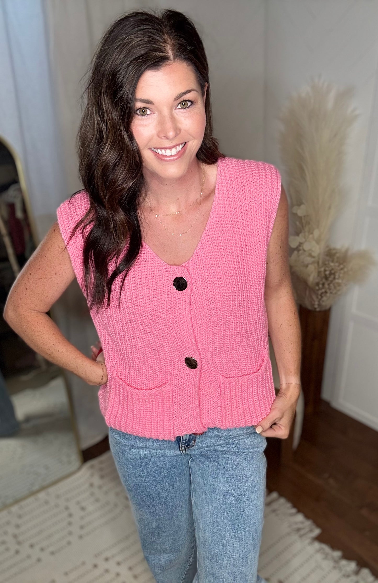 Hot Pink Knitted Sweater Vest
