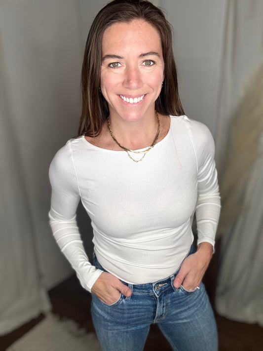 Basic White: Barely There Boat Neck Ribbed Top