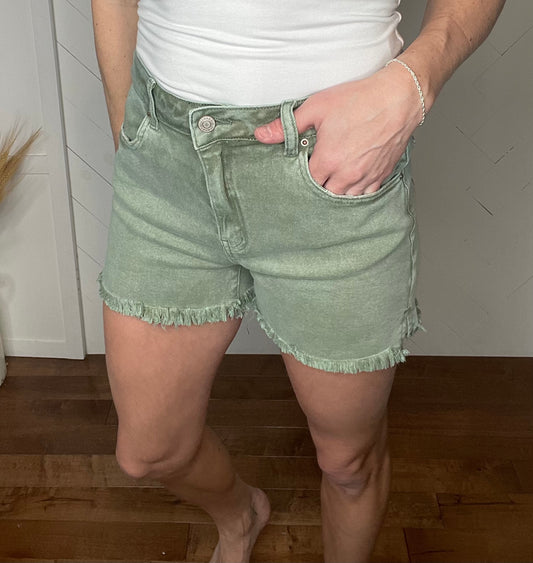 Olive Acid Washed Shorts