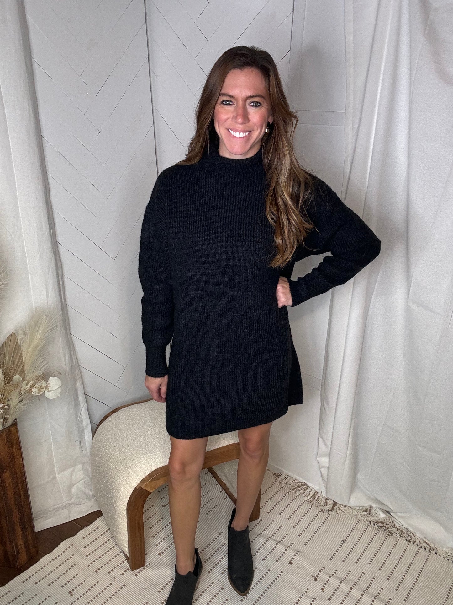 Black Mock Neck Sweater Dress