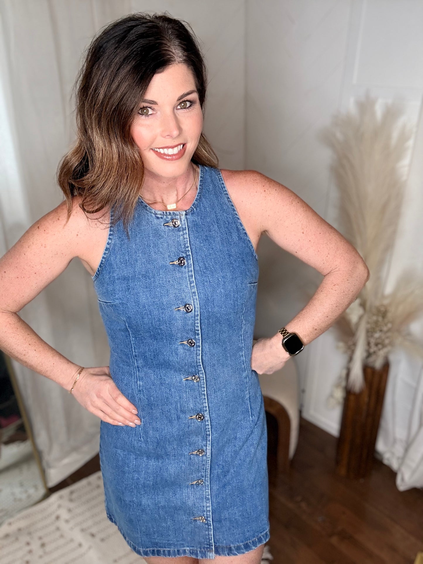 Denim Sleeveless Button Down Dress