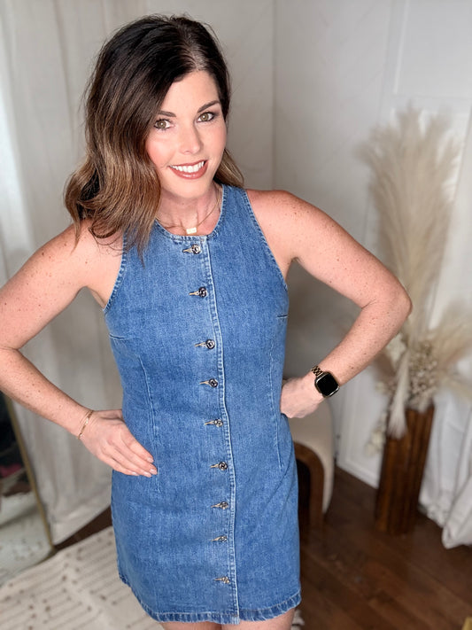 Denim Sleeveless Button Down Dress