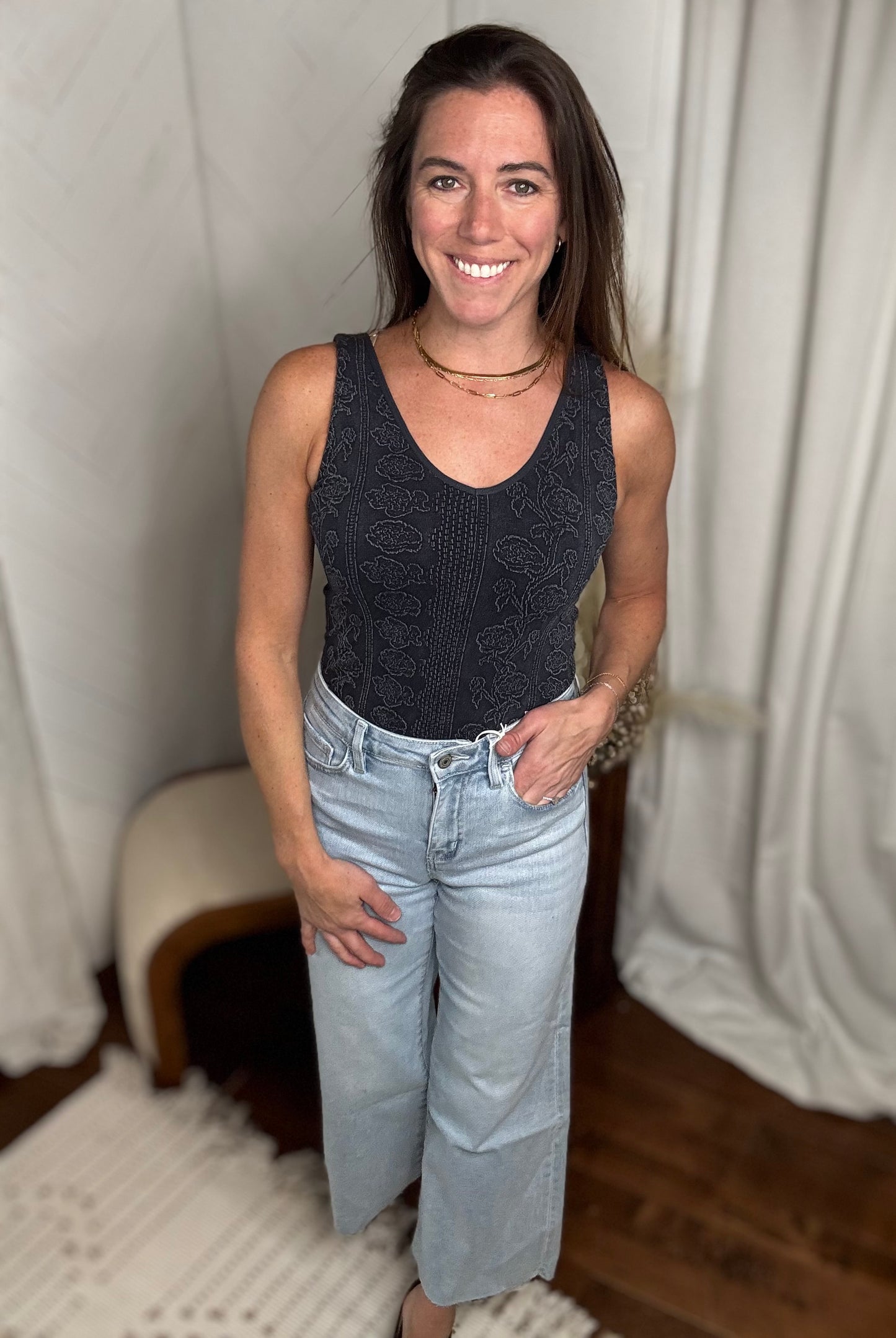 Charcoal Floral Tank
