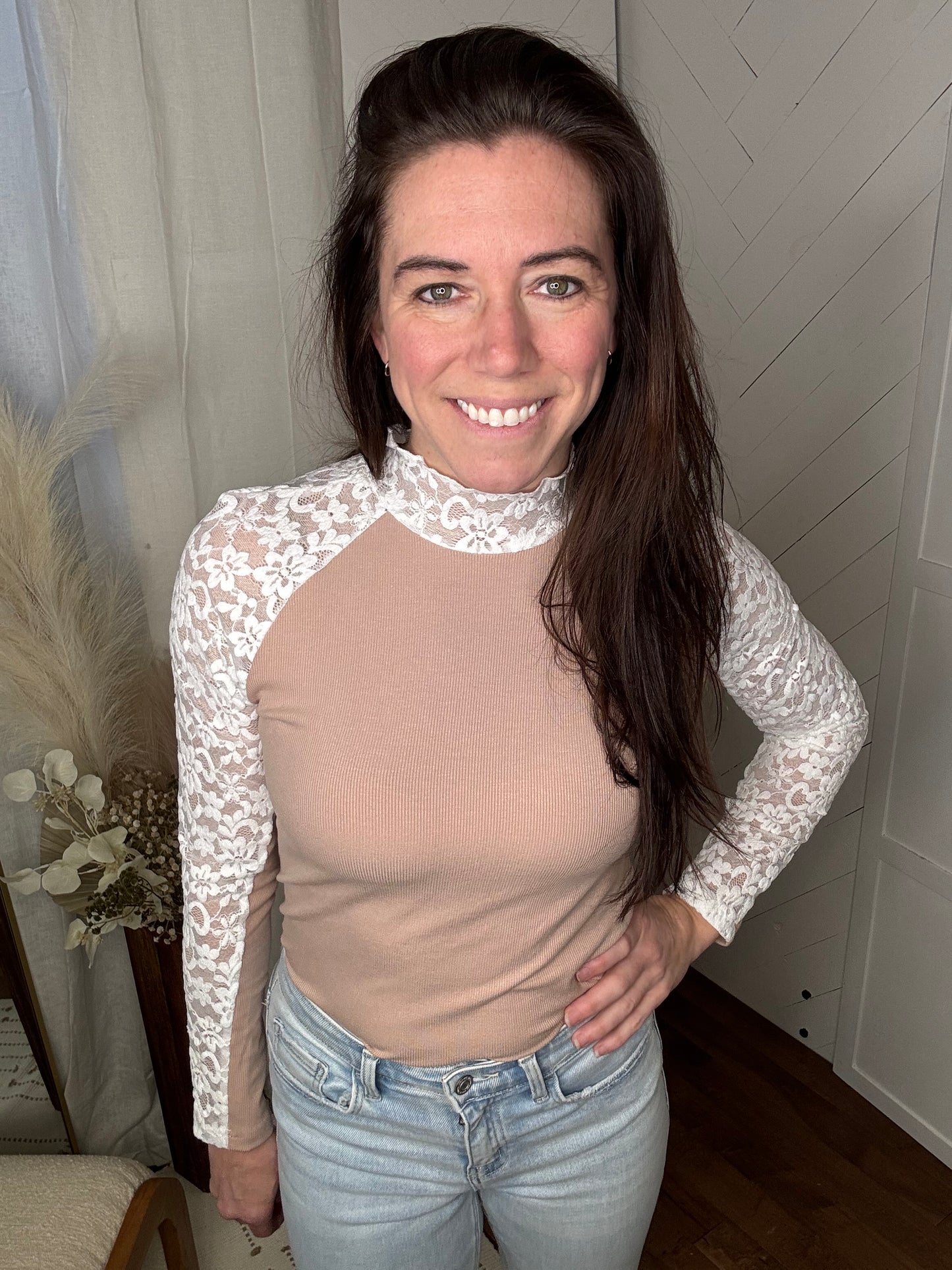 Blush Floral Lace Long Sleeve