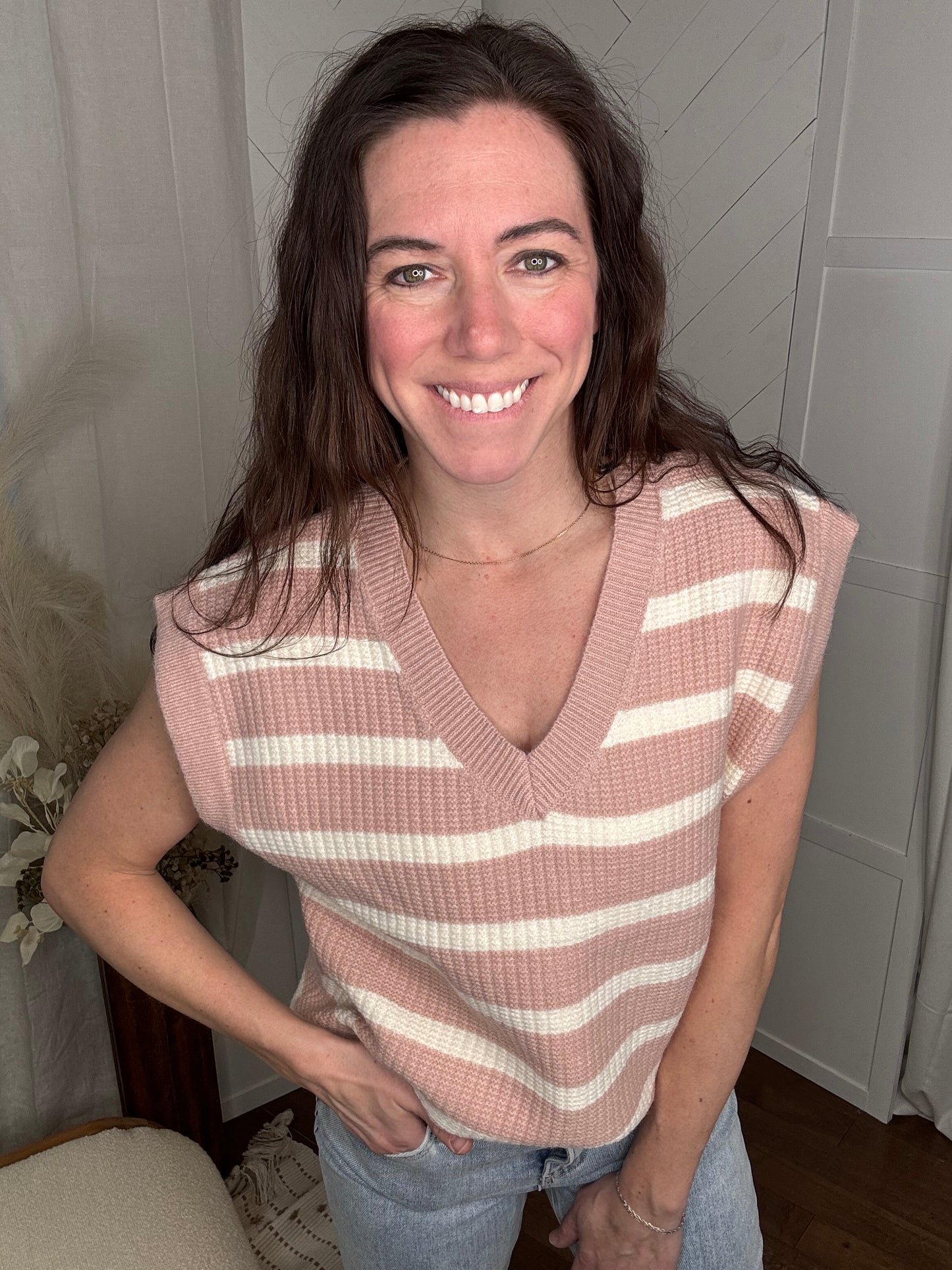 Striped Pink Knit Sweater Vest