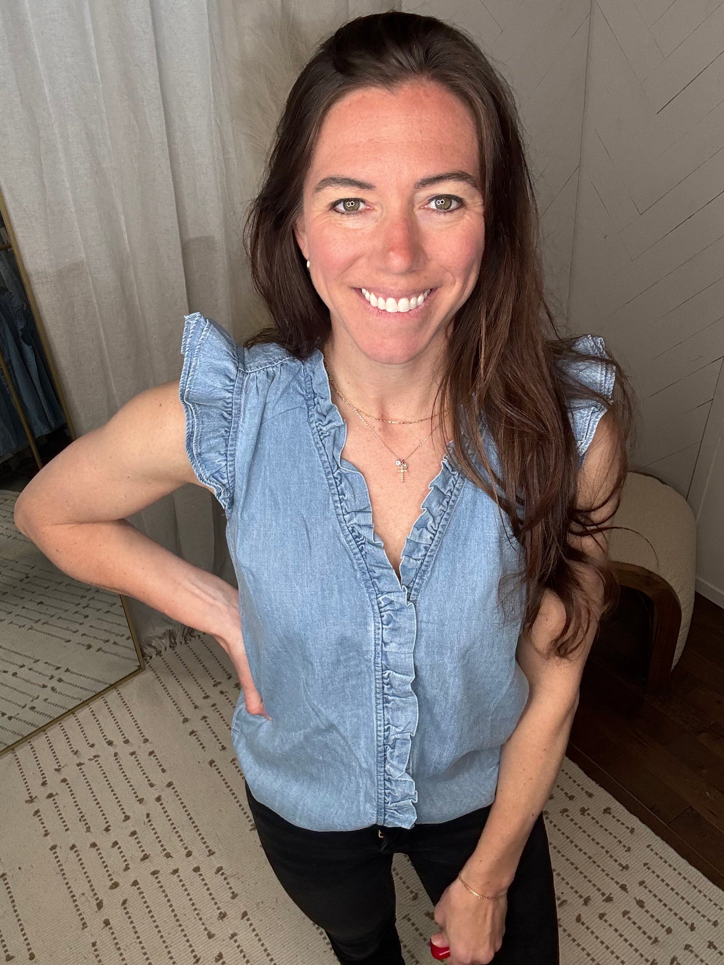Ruffled in Denim Tank