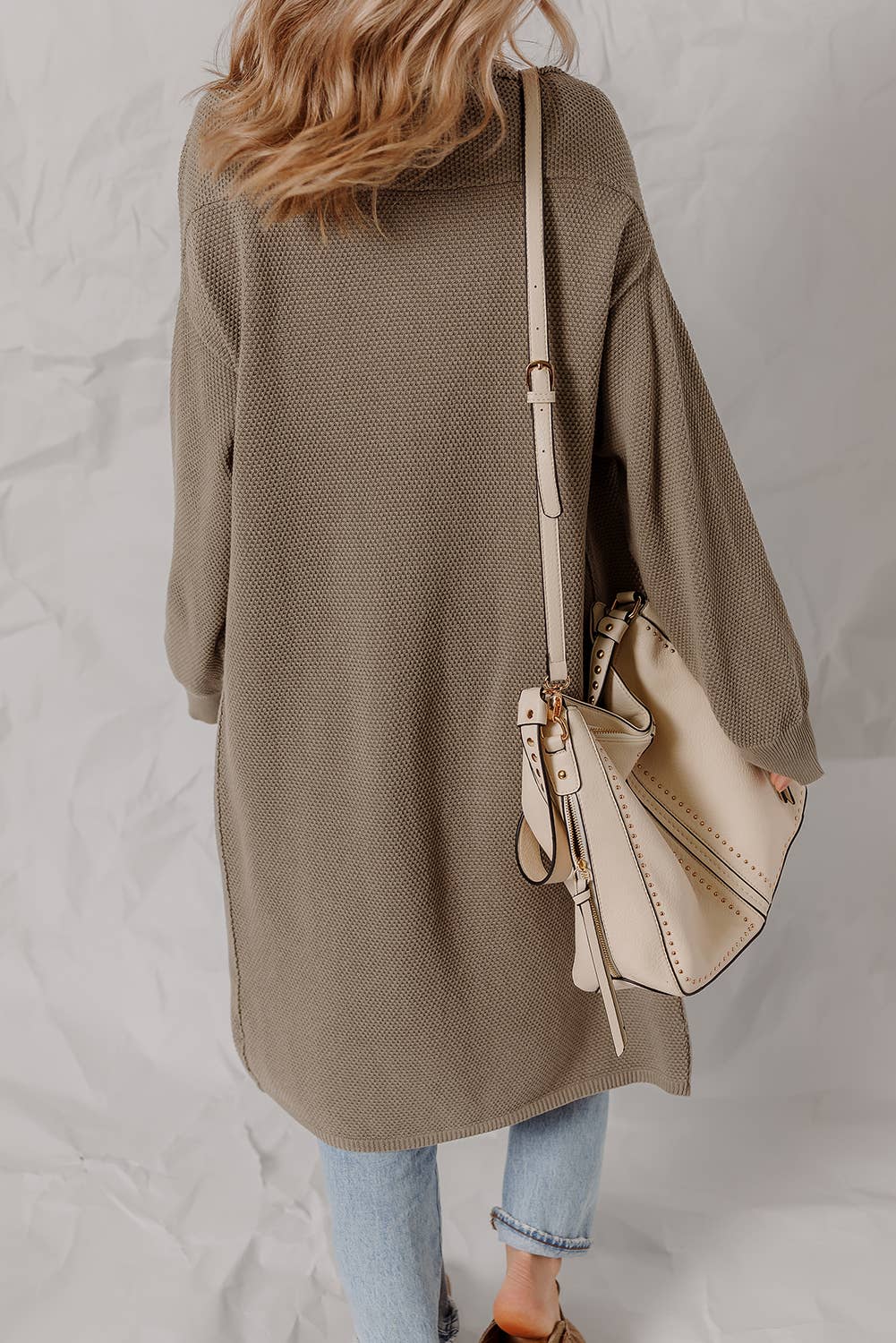 Dune Textured Open Front Oversize Midi Cardigan