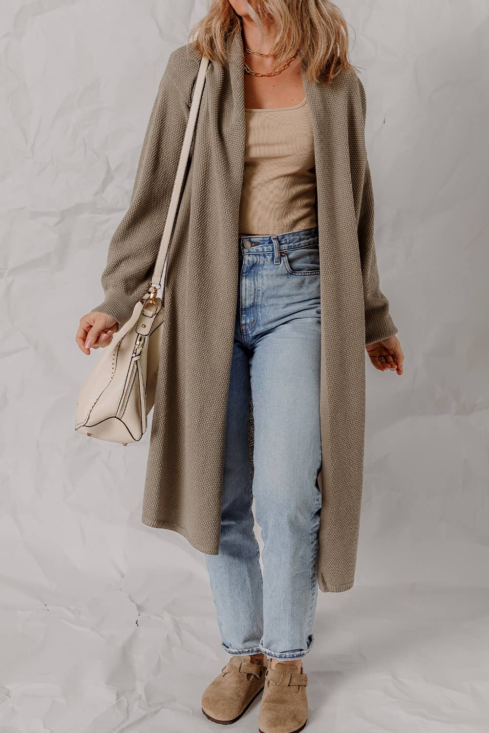 Dune Textured Open Front Oversize Midi Cardigan