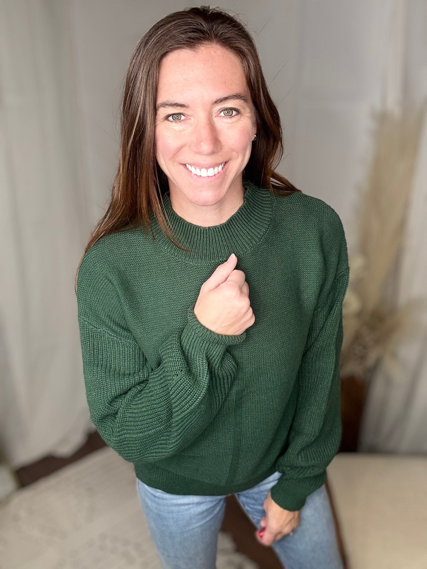 Textured Knit Forest Green Sweater