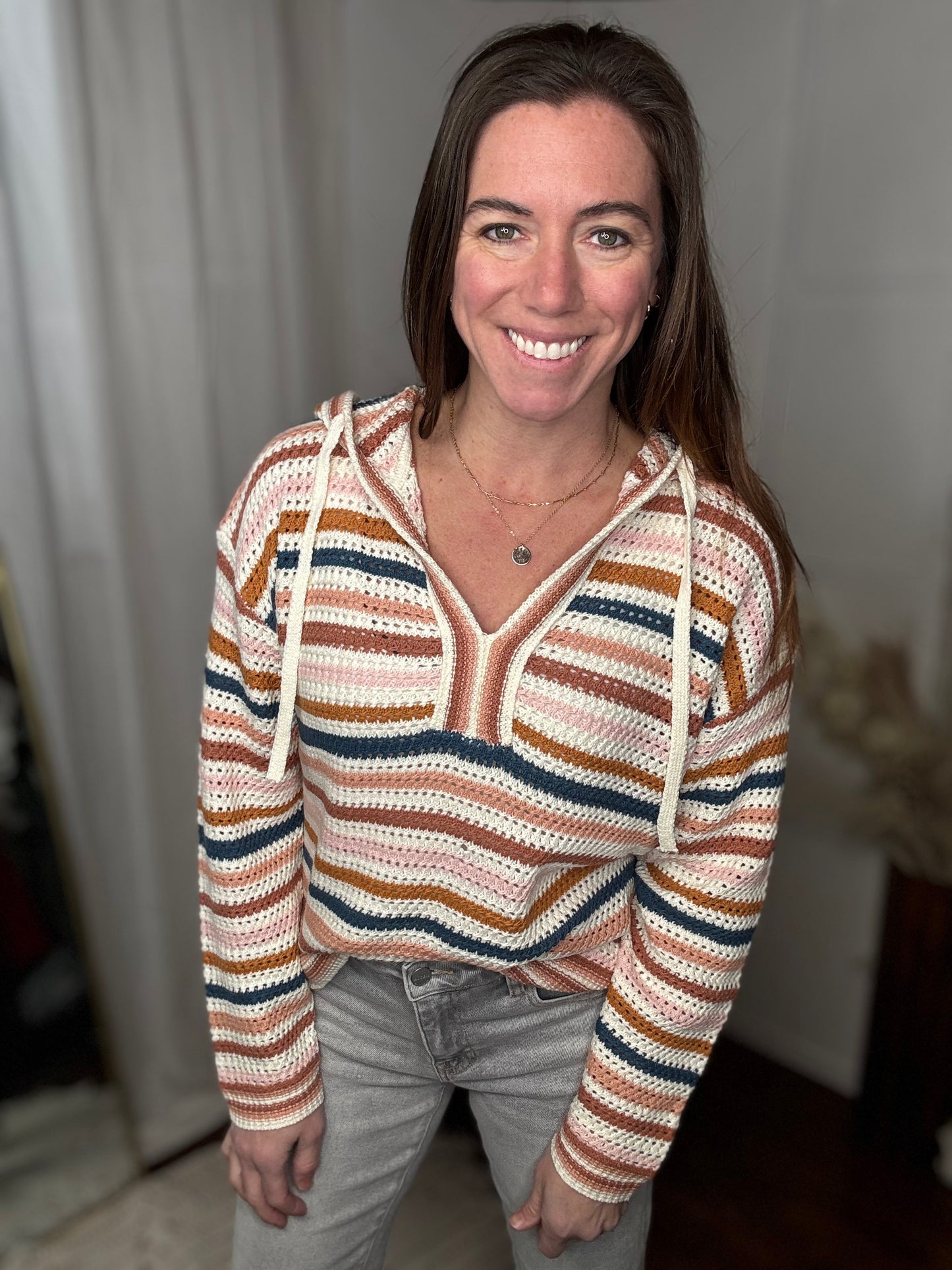 Mauve + Teal Mix Stripe Oversized Hoodie Sweater