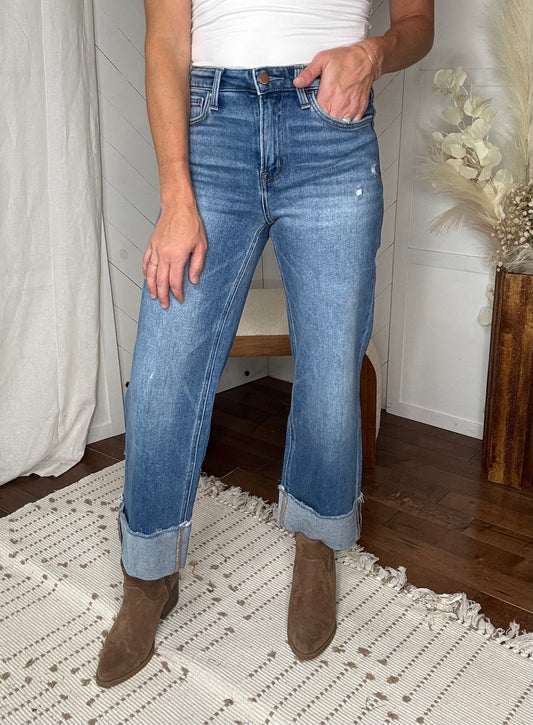 Flying Monkey04: High Rise Raw Cuffed Wide Leg Jeans