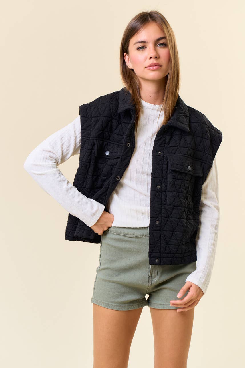 Quilted Point Patched Pocket Vest