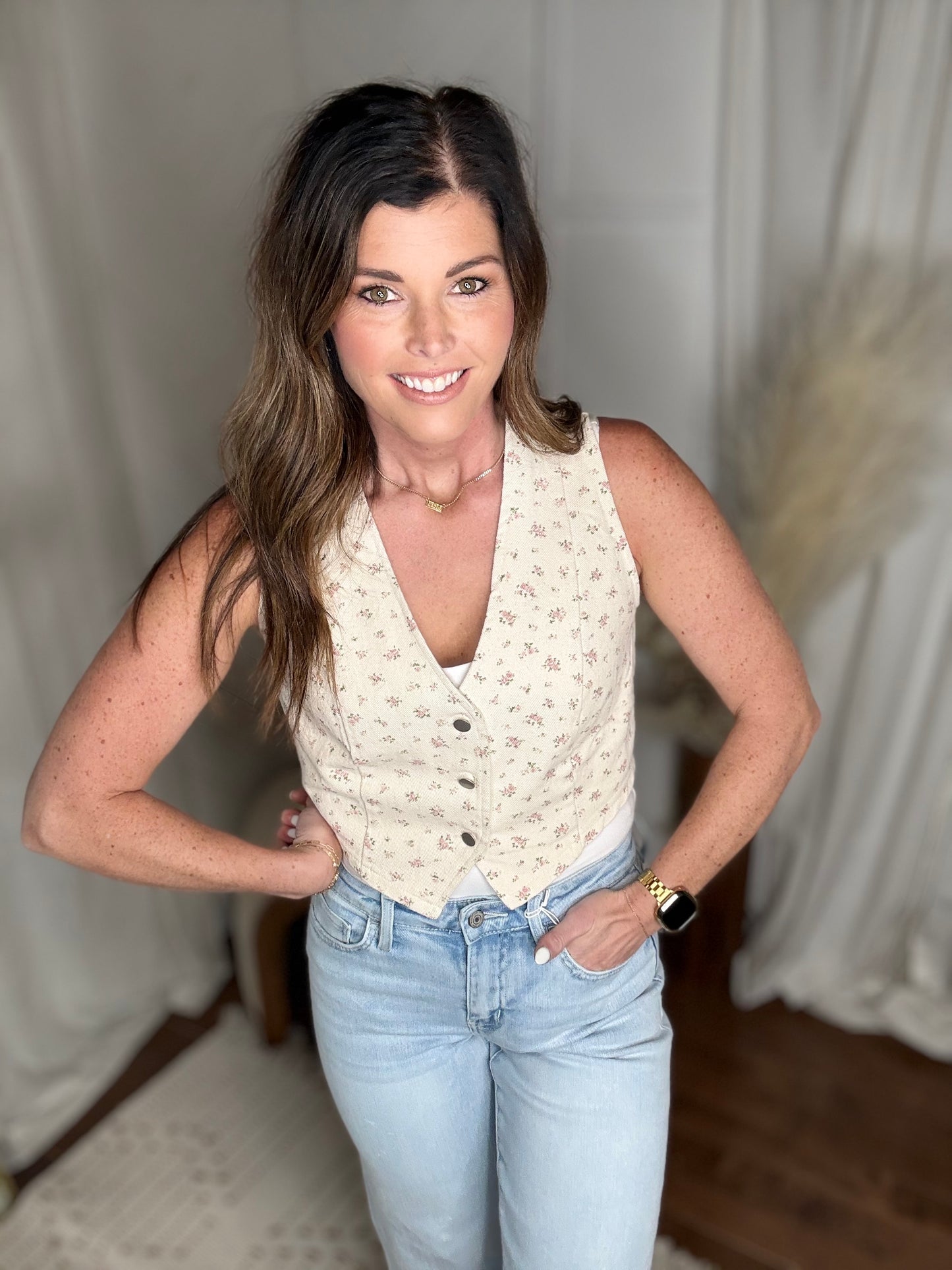 Floral Button-Down Vest