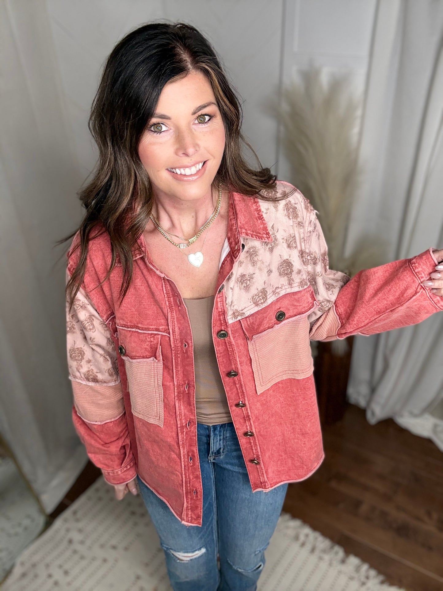 Scarlet Red Denim + Floral Jacket