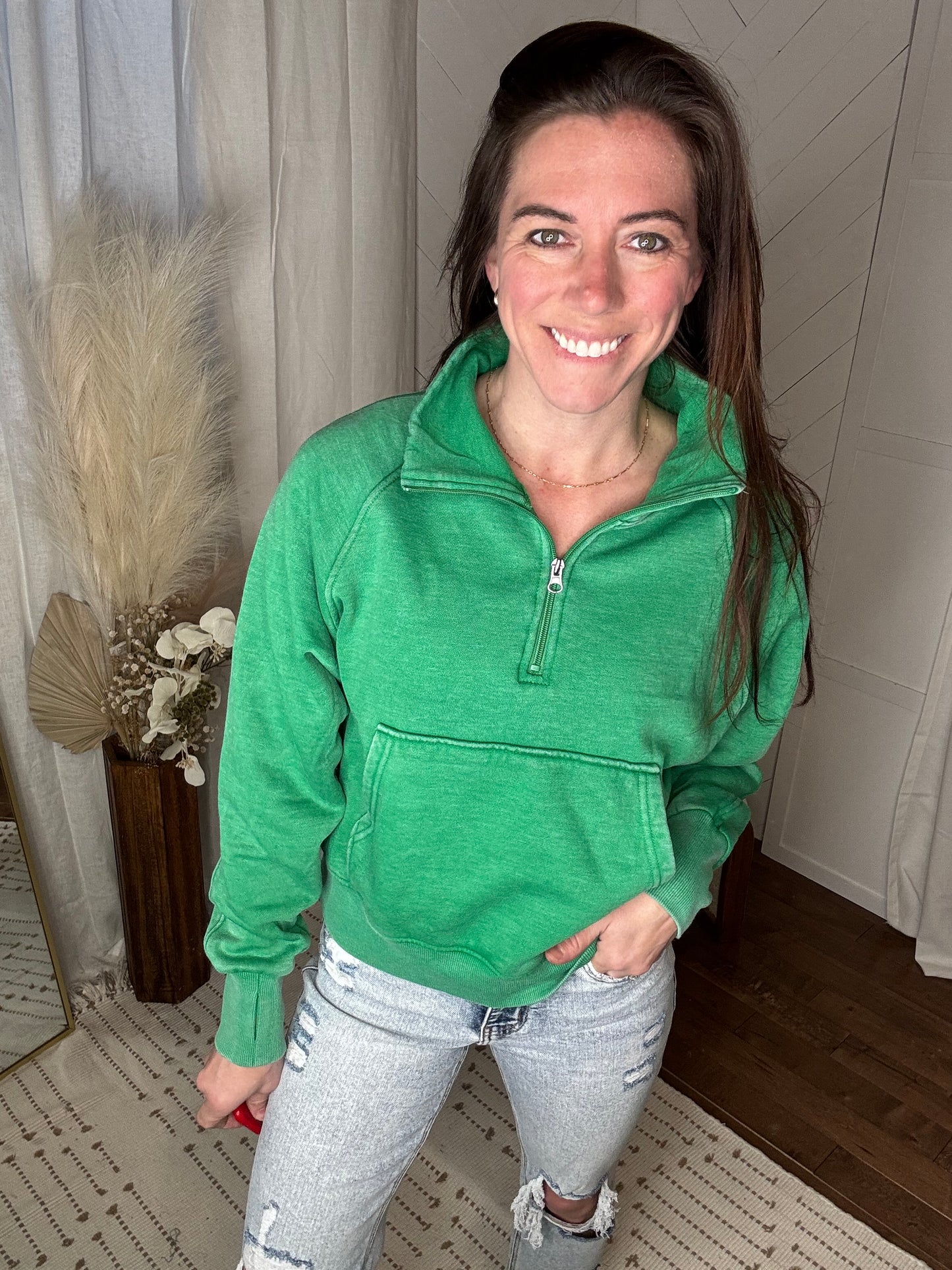 Lush Green Quarter Zip Sweatshirt