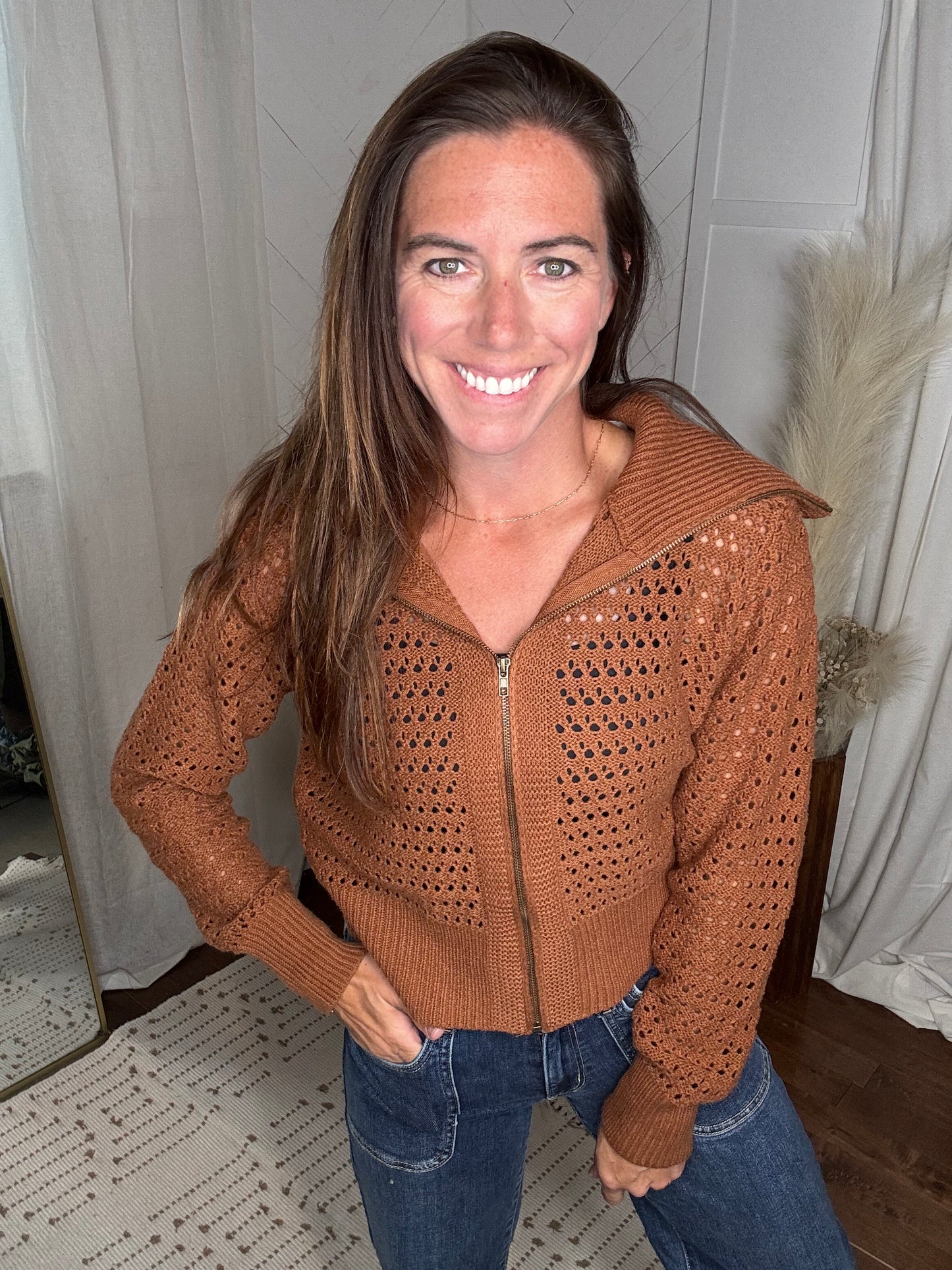 Carmel Charm Open Knit Sweater
