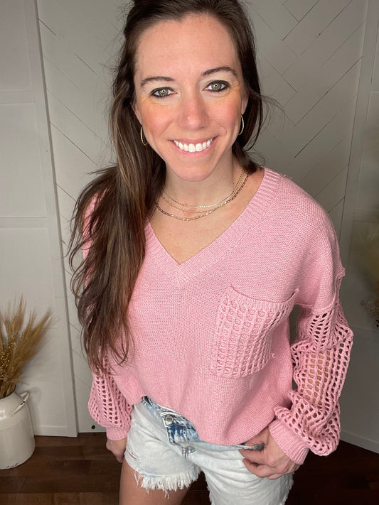 Pretty in Pink Crochet Sleeve Top