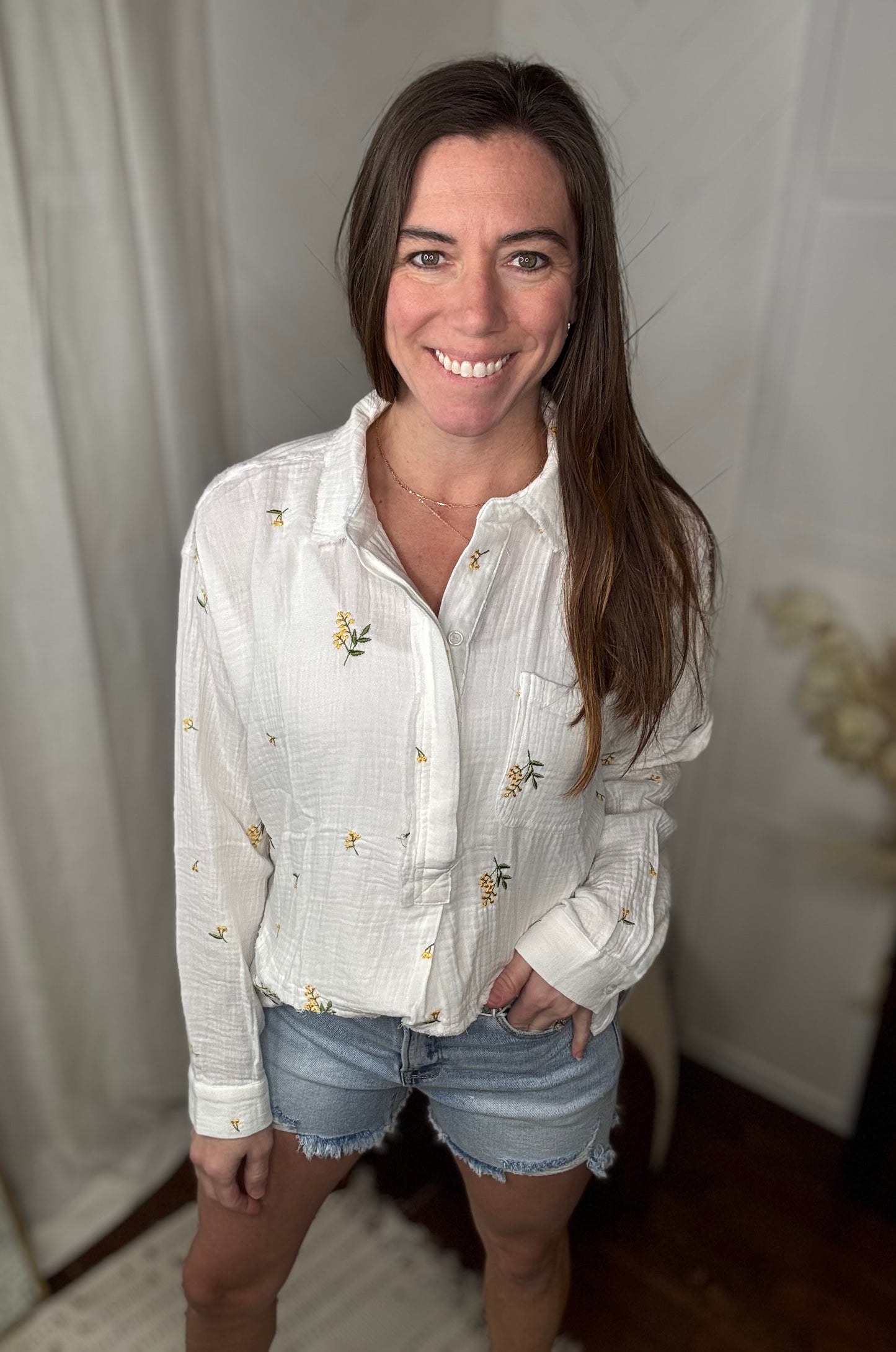 Floral Gauze Oversized Shirt