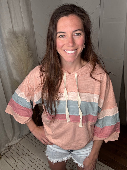 Peach Drift Color-block Hoodie
