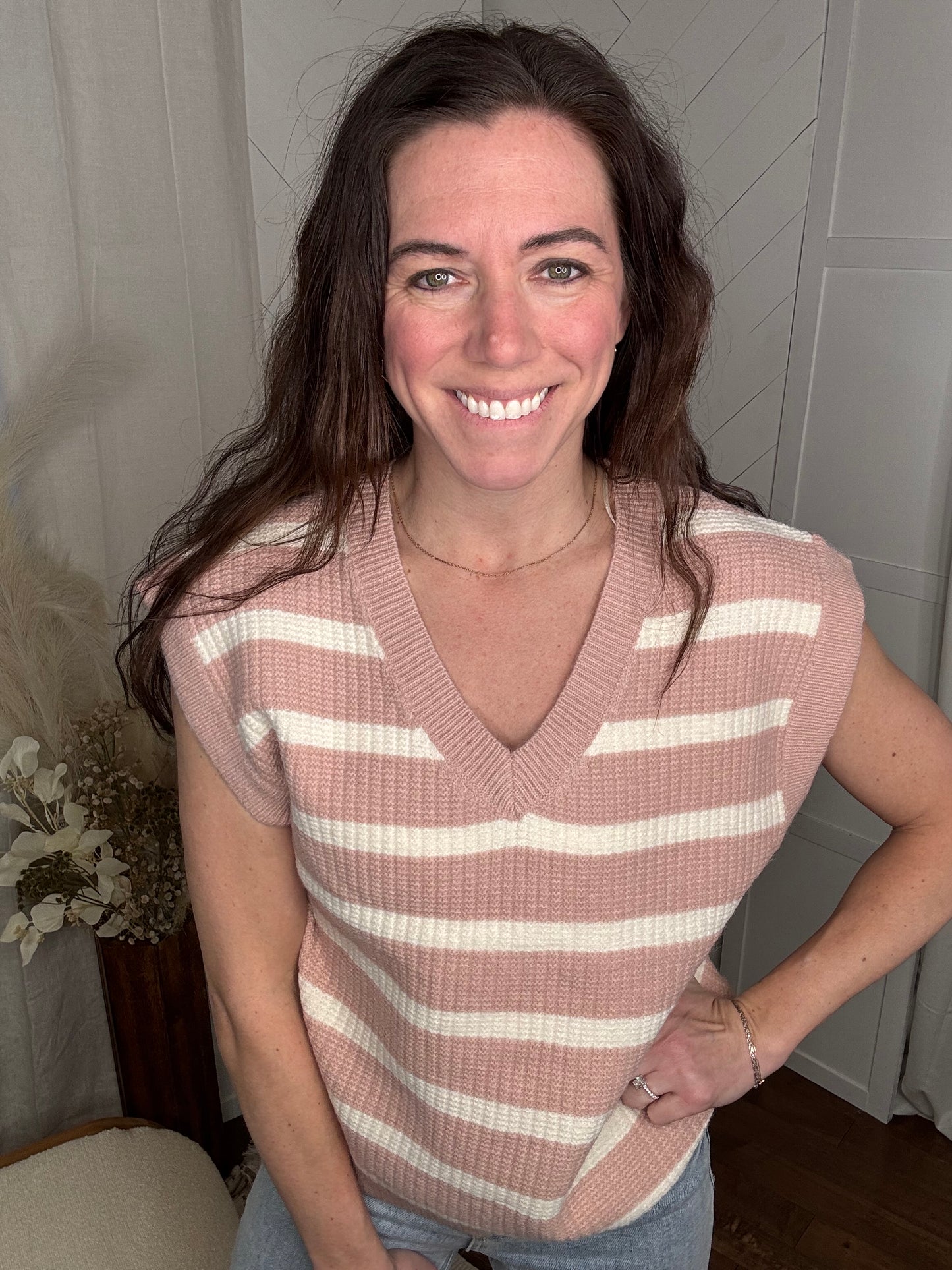 Striped Pink Knit Sweater Vest