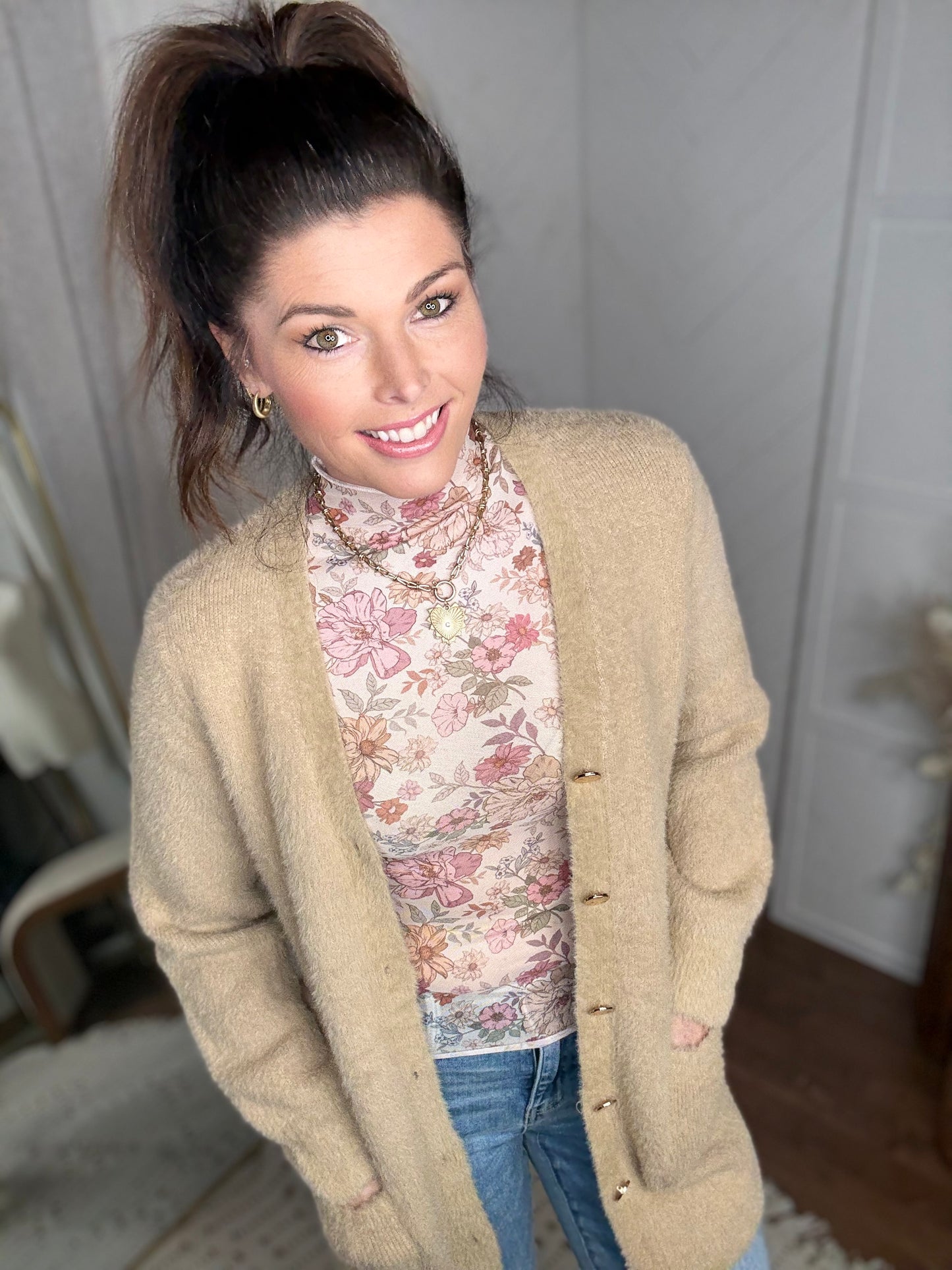 Fuzzy Taupe Cardigan