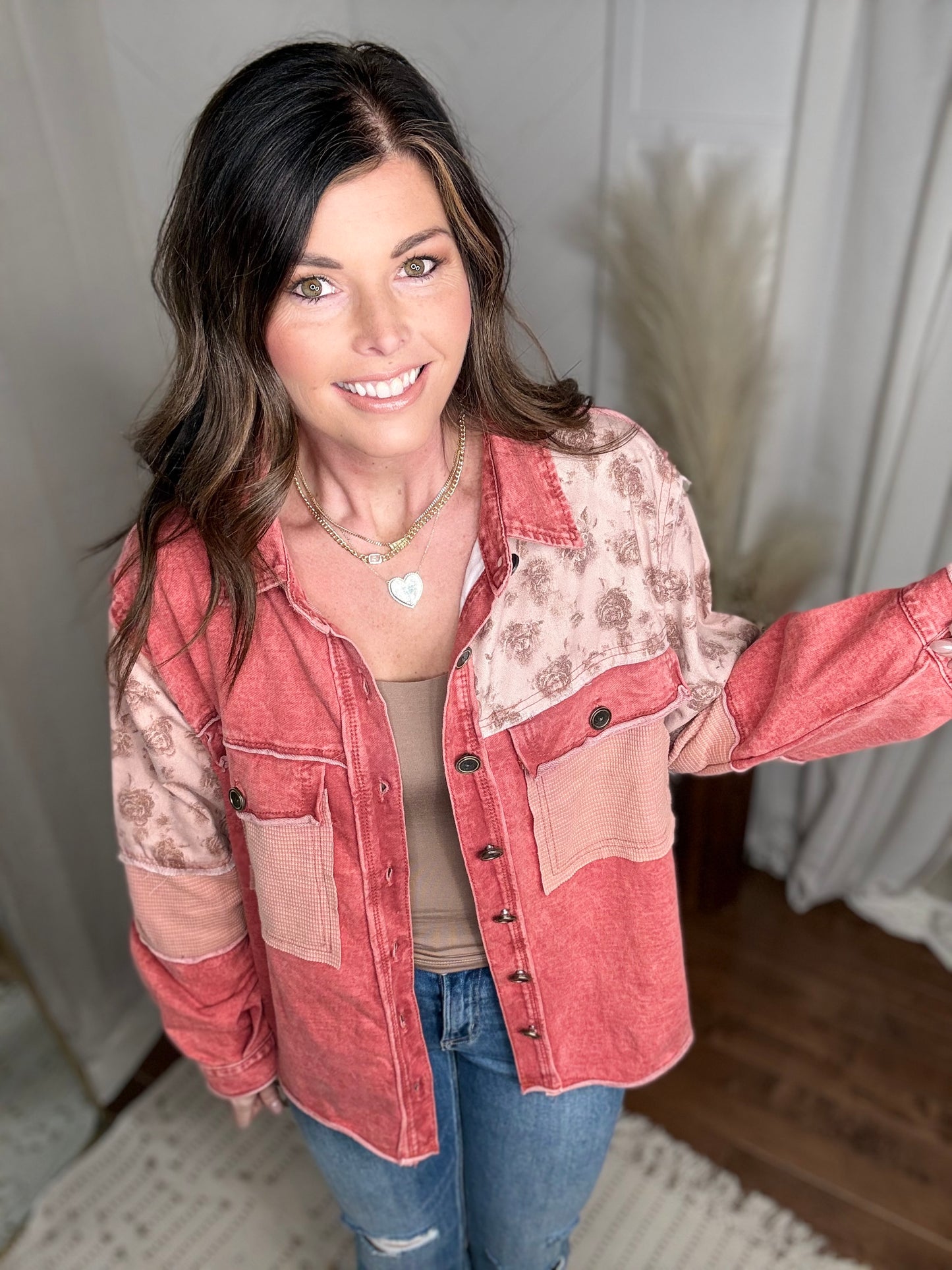 Scarlet Red Denim + Floral Jacket