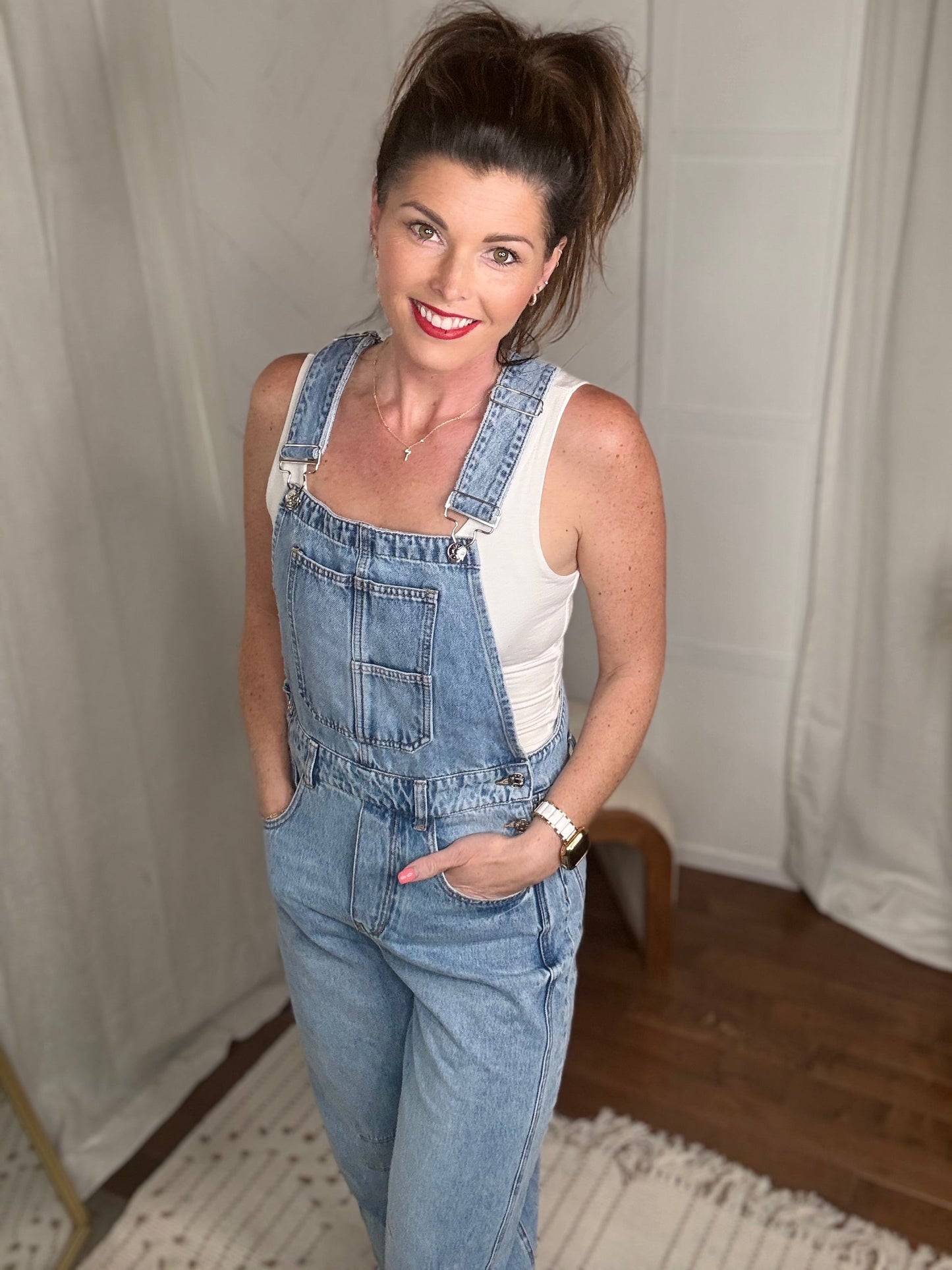 Light Washed Barrel Overalls