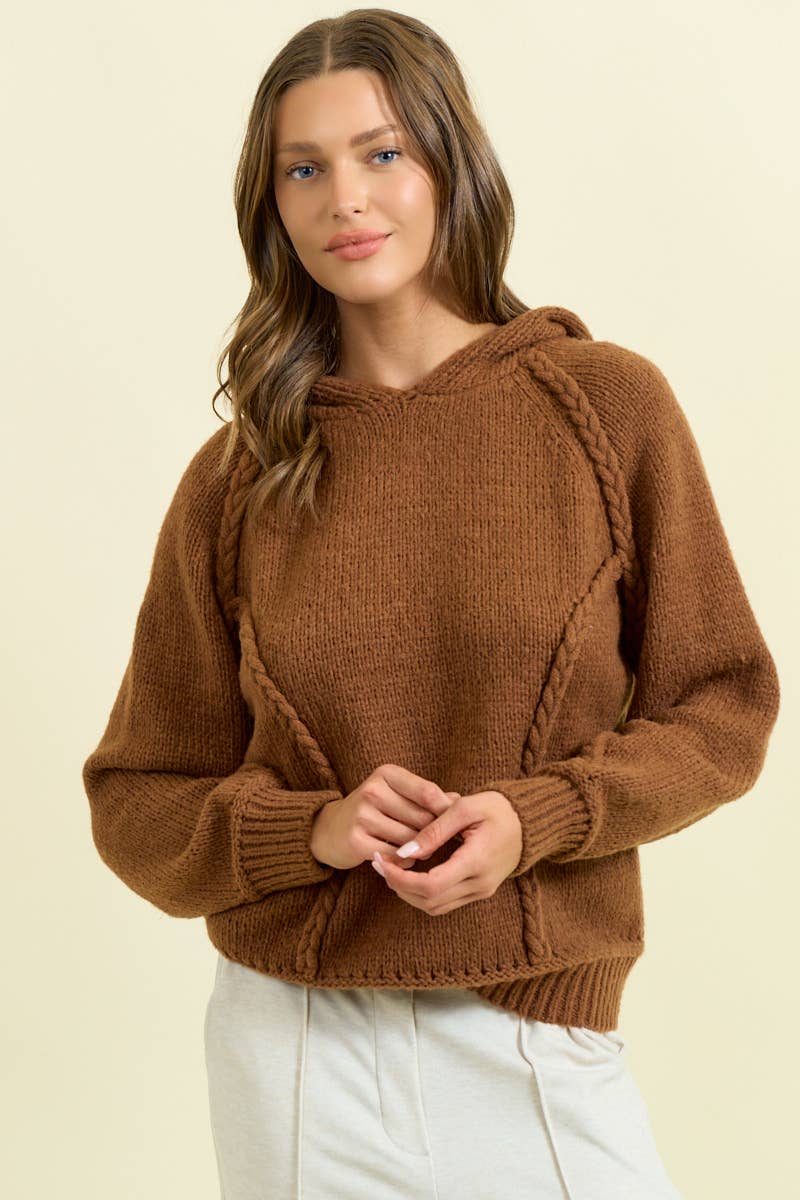 Caramel Braided Long Sleeve Hoodie