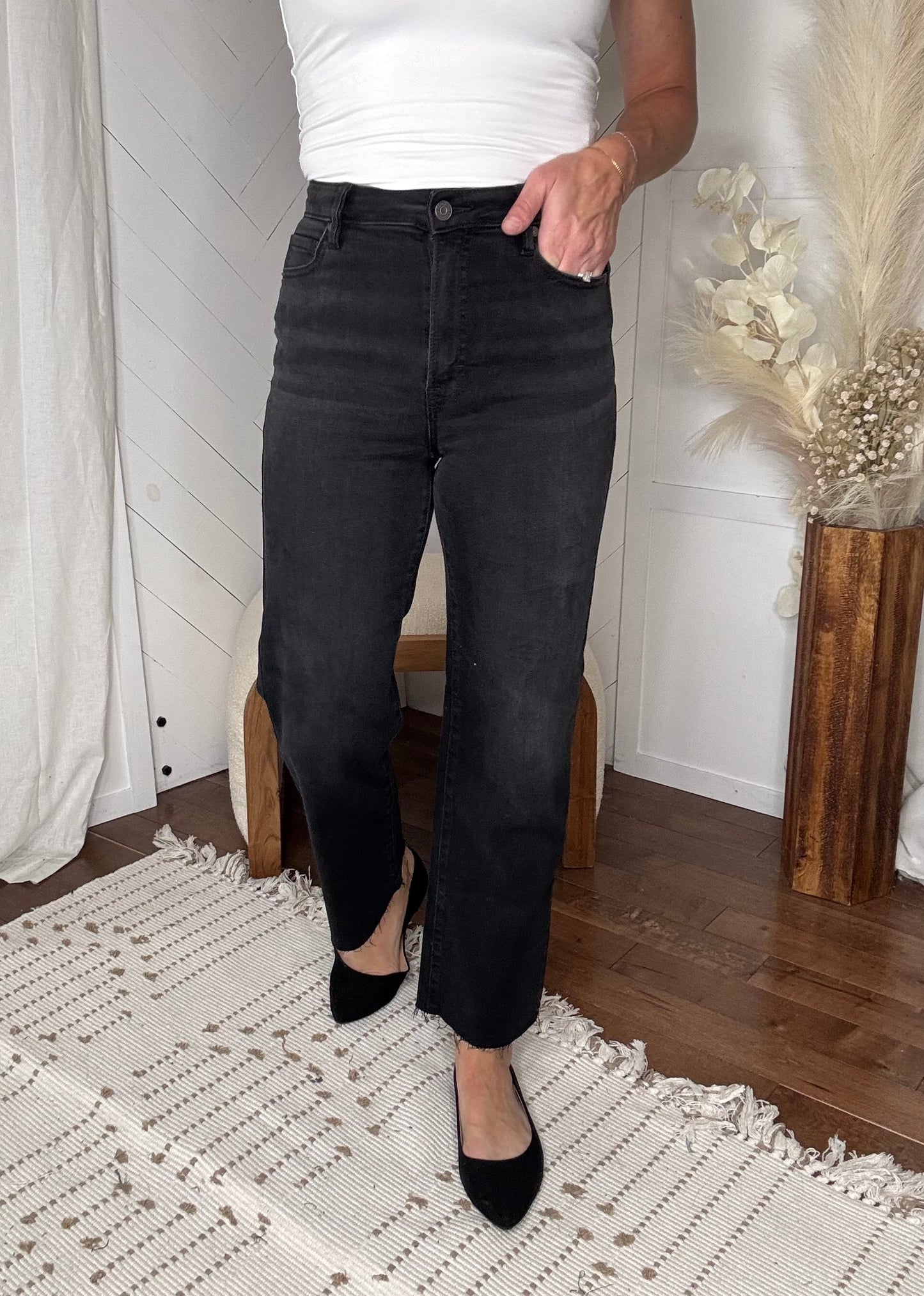 Hidden: Black Tracey Wide Straight Leg Jeans