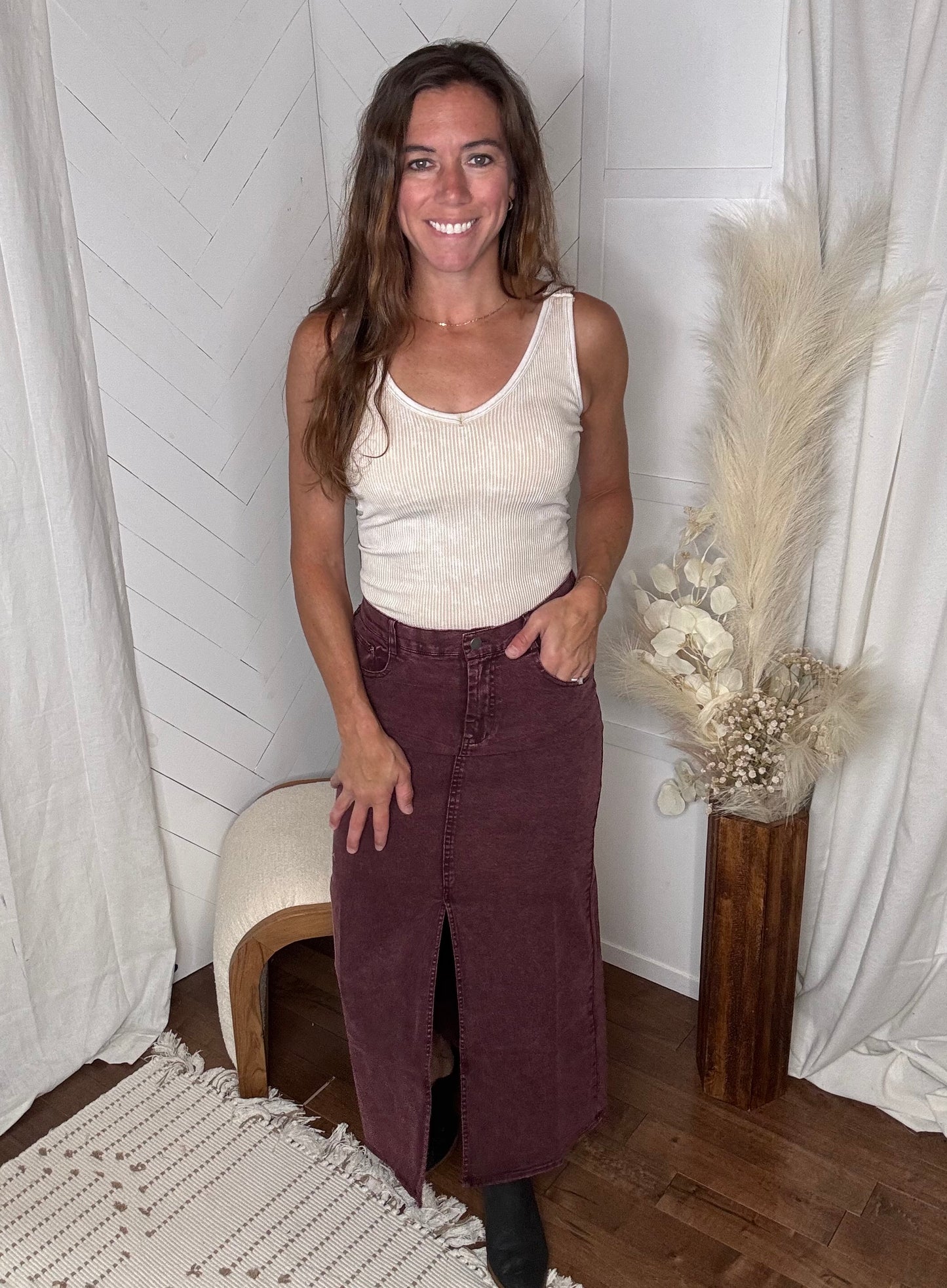 Plum Denim Maxi Skirt