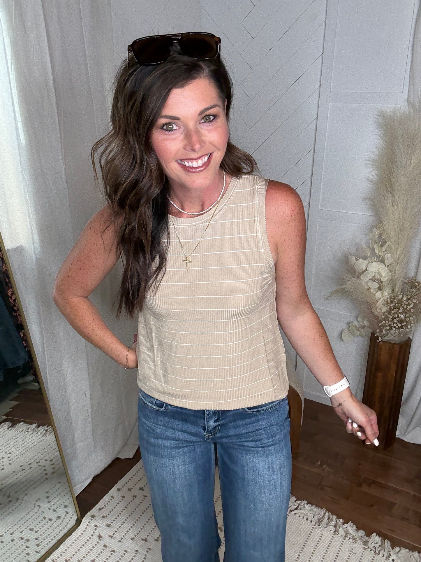 White Pepper Striped Tank