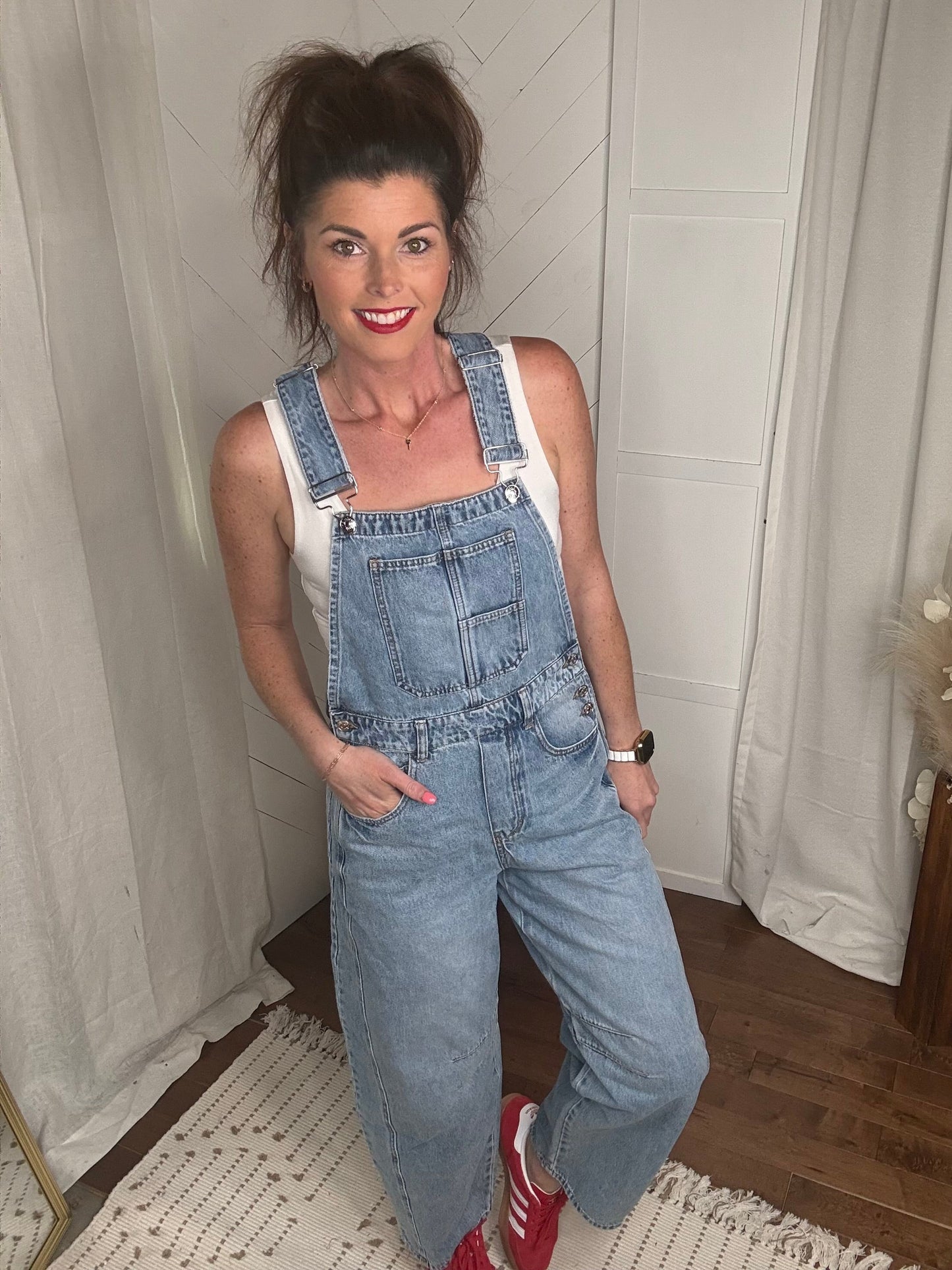 Light Washed Barrel Overalls