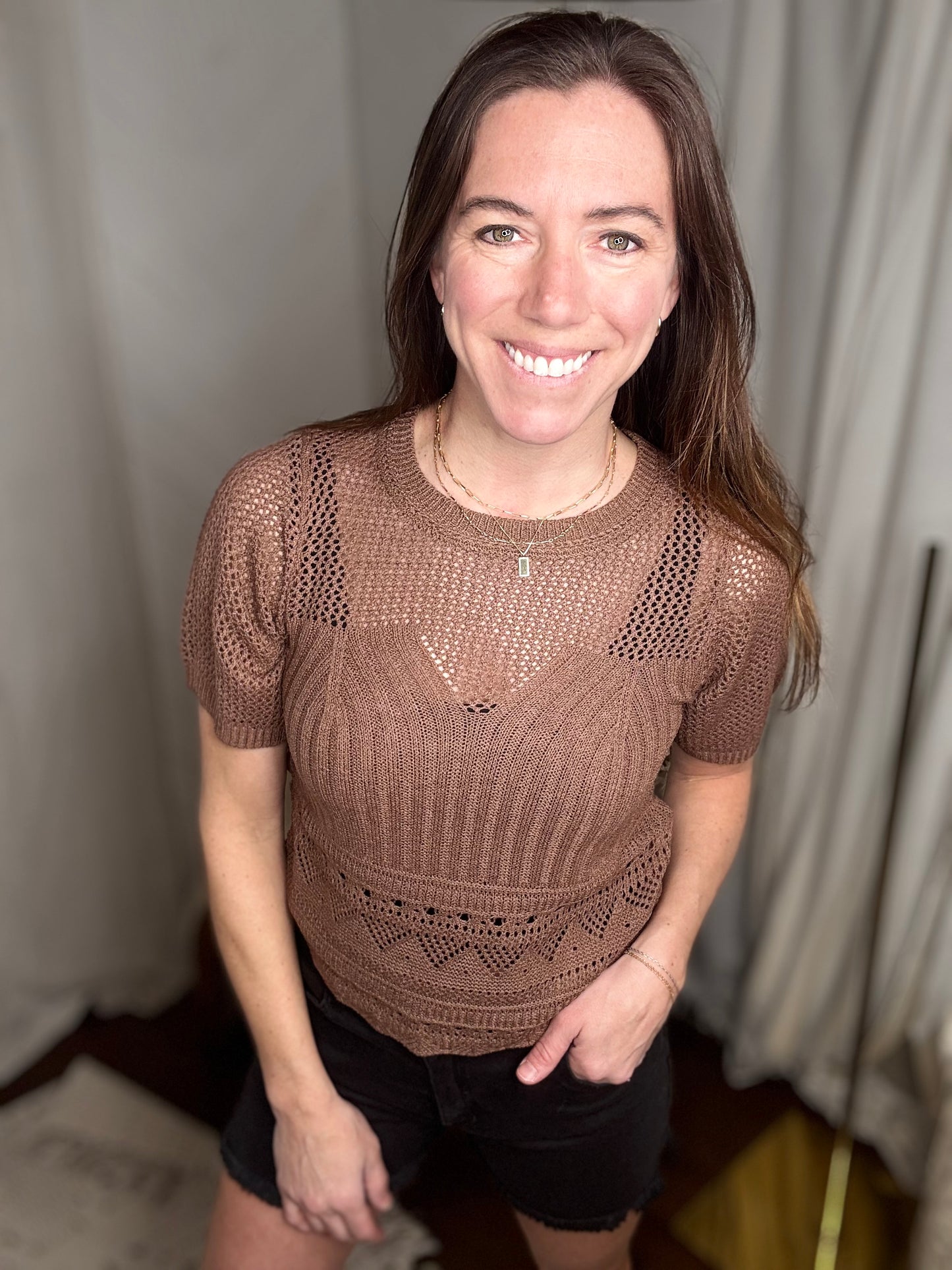 Mosaic Mocha Open Knit Sweater