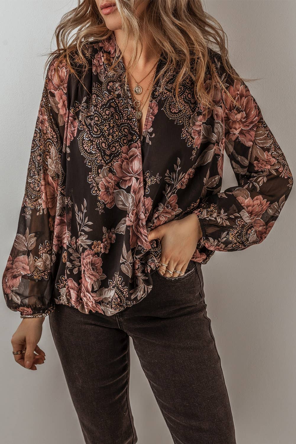 Midnight Rose Criss Cross Blouse