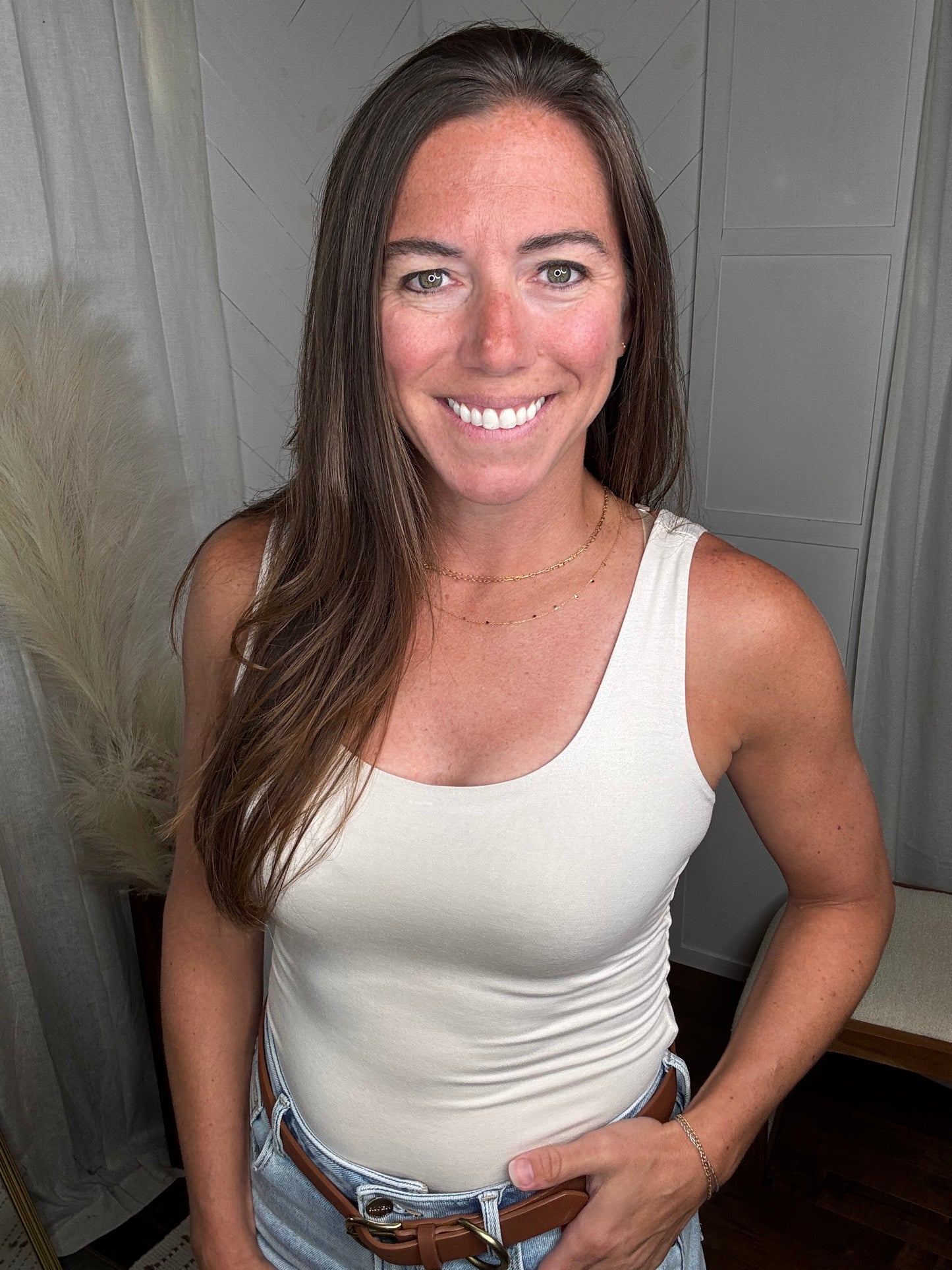 Scoop Neck Jersey Tank: Ecru