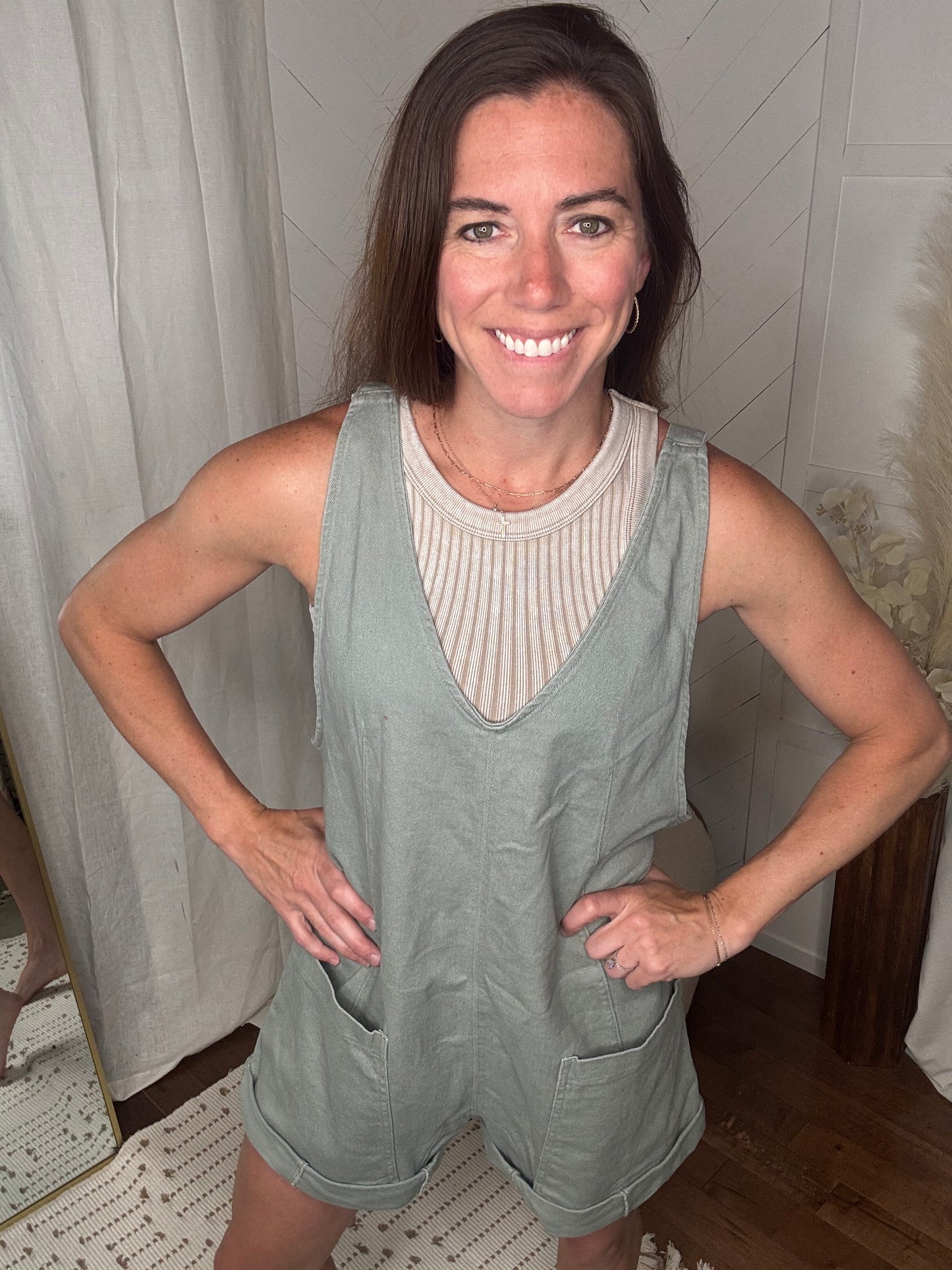 Easygoing Sage Overalls