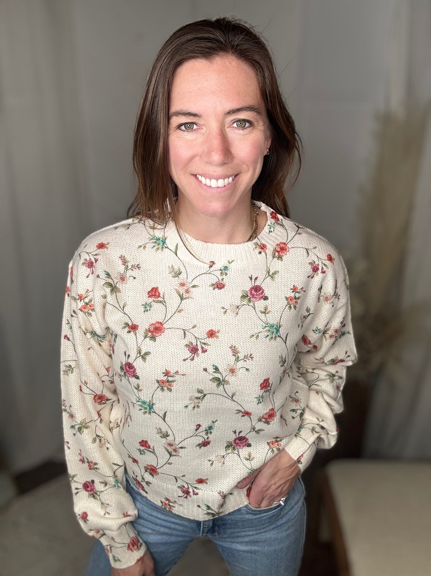 Ivory Bloom Textured Knit Sweater