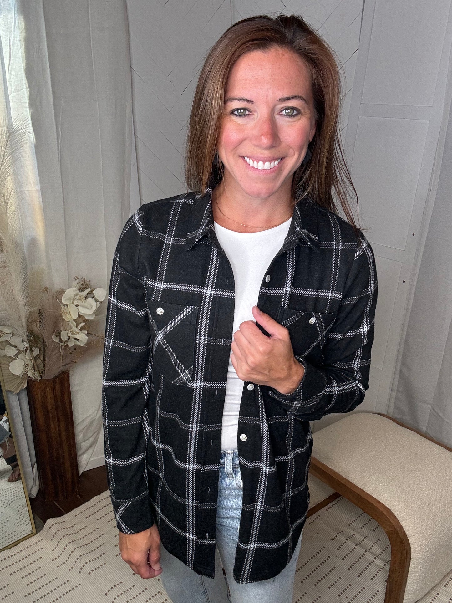 The Lexi Button Down: Black/Cream