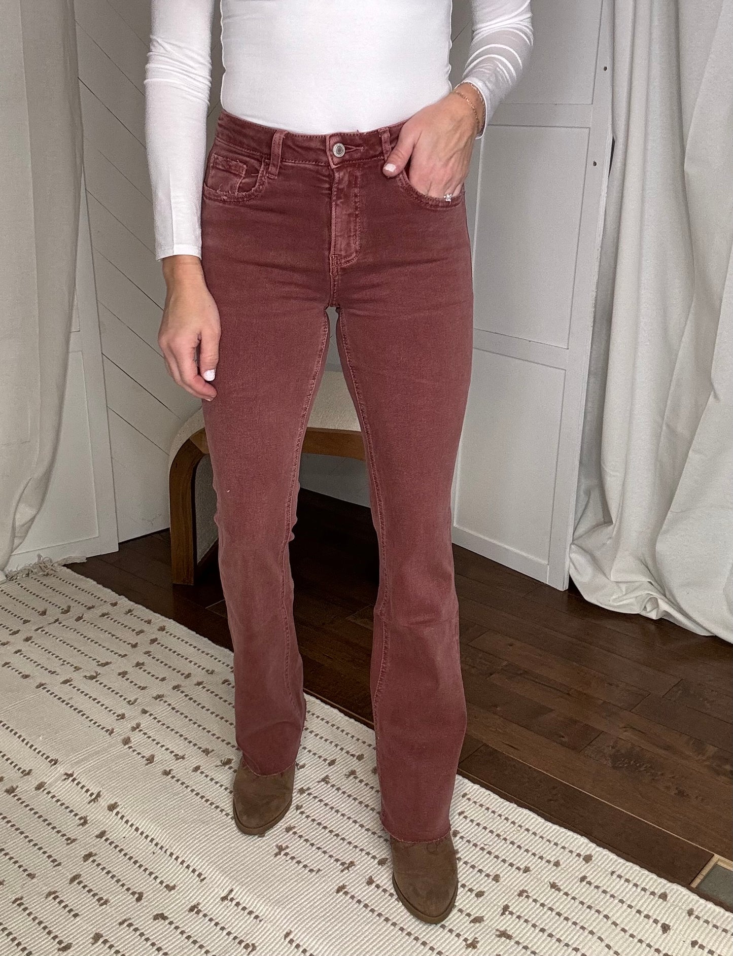 Loveret54: Wine Mid Rise Bootcut