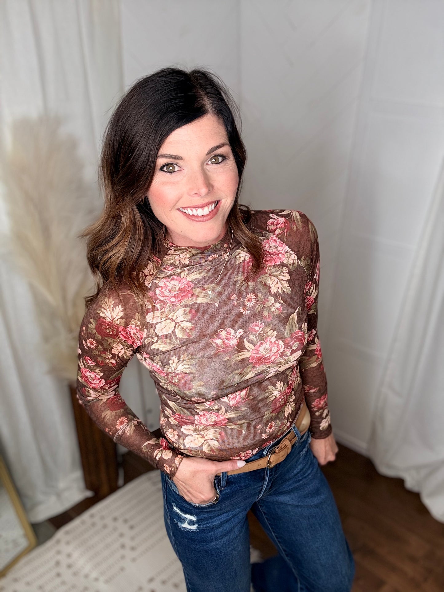 Deep Autumn Floral Mesh Top
