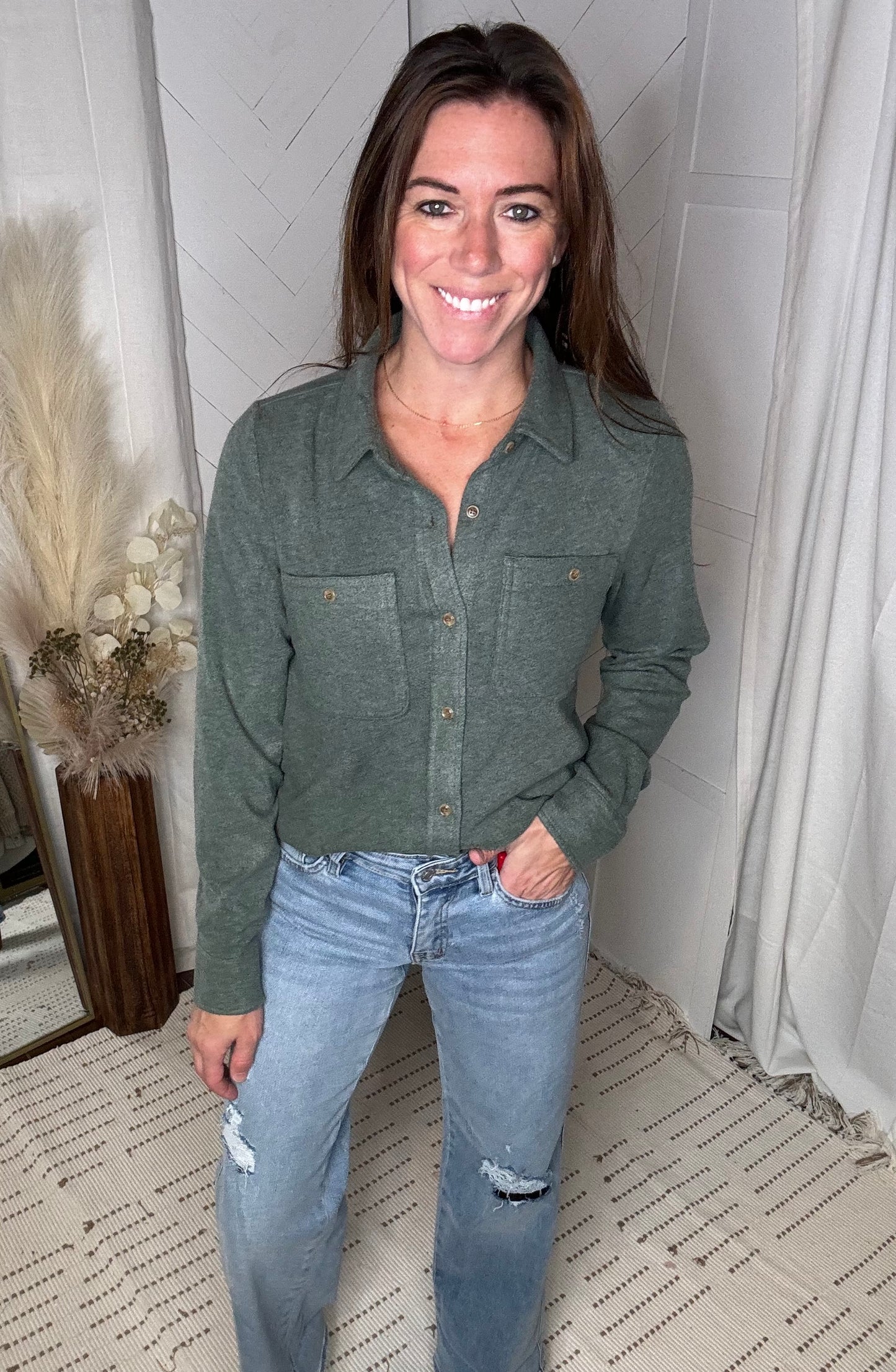 The Lexi Button Down: Forest Green