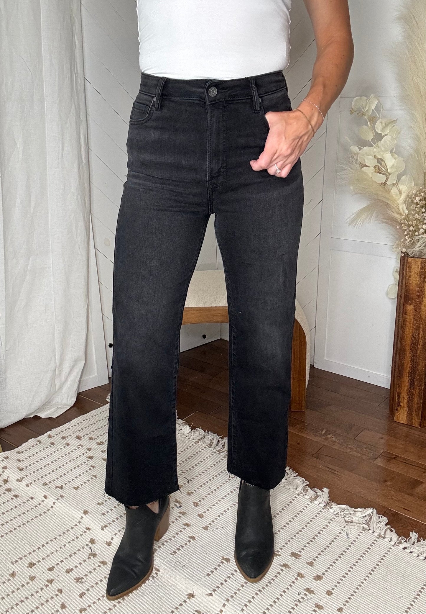 Hidden: Black Tracey Wide Straight Leg Jeans