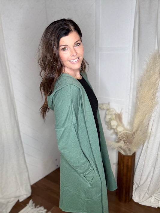 Eldergreen Open Front Longline Hoodie Cardigan